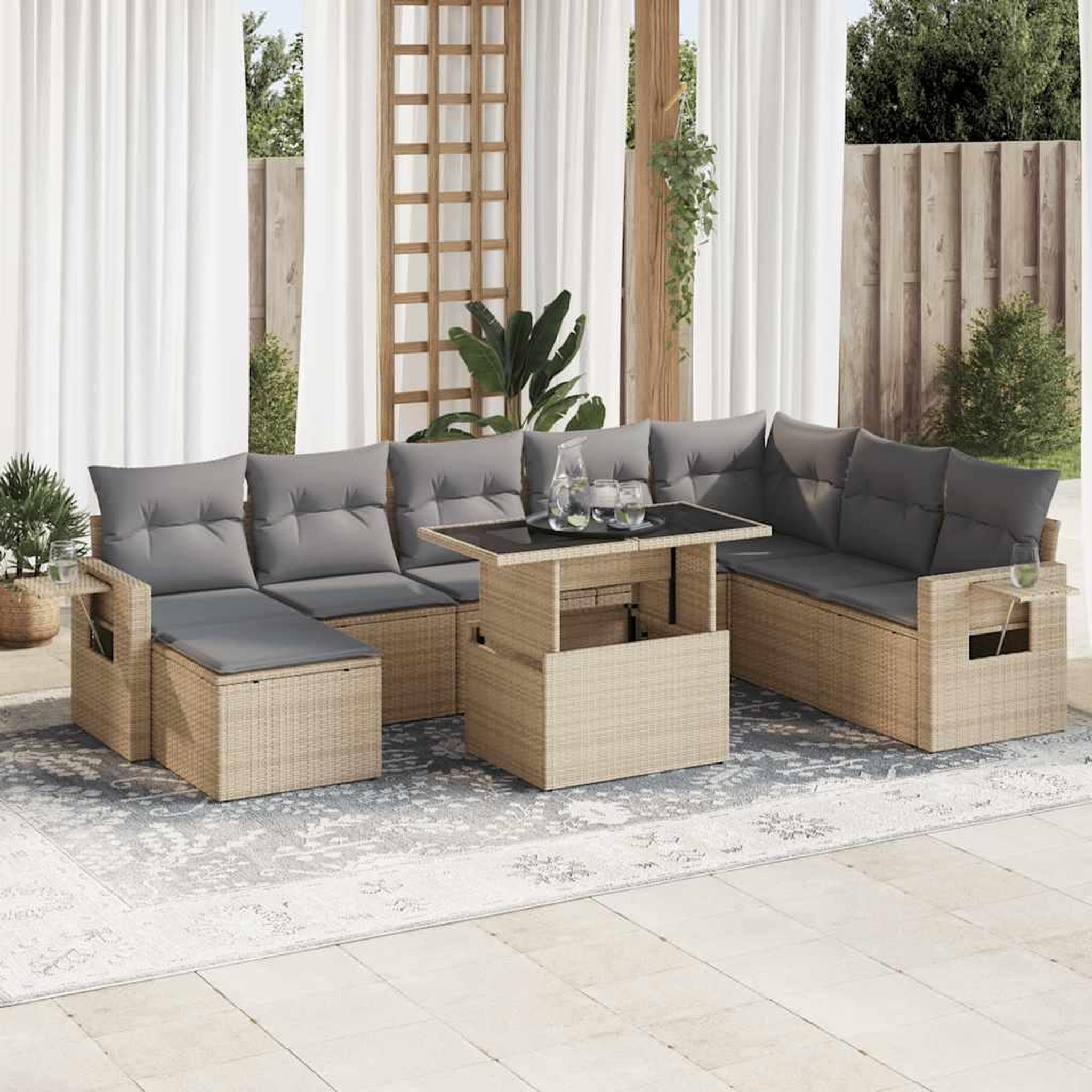 VIDAXL Salon de jardin avec coussins 9 pcs beige resine tressee