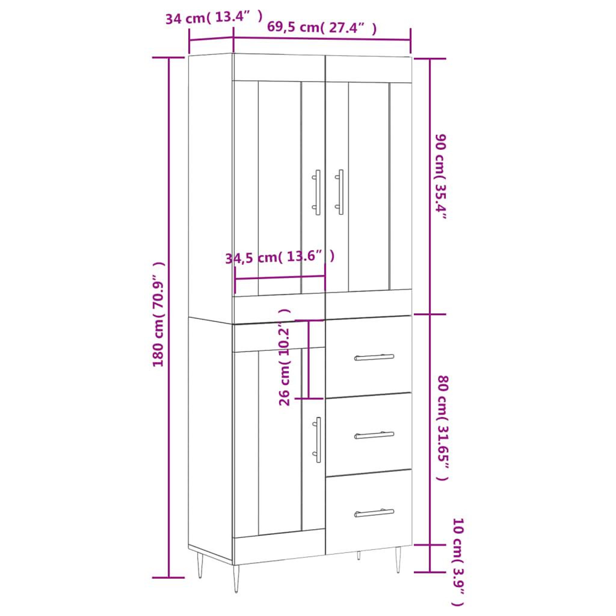 Voir la diapositive 6 : VIDAXL Buffet haut Gris beton 69,5x34x180 cm Bois d'ingenierie