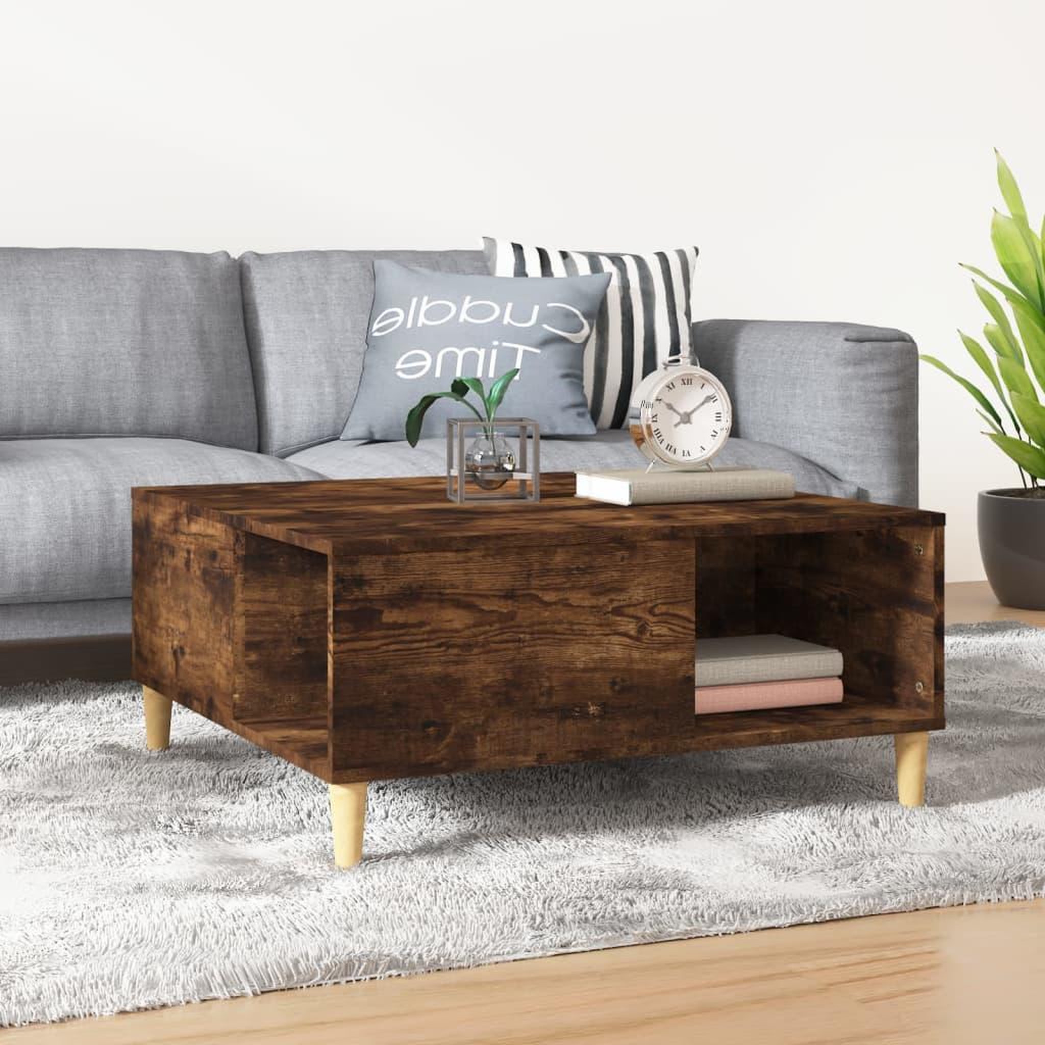 Voir la diapositive 1 : VIDAXL Table basse chene fume 80x80x36,5 cm bois d'ingenierie