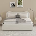 CONCEPT USINE Lit coffre 160x200cm design arrondi velours côtelé beige PLANO