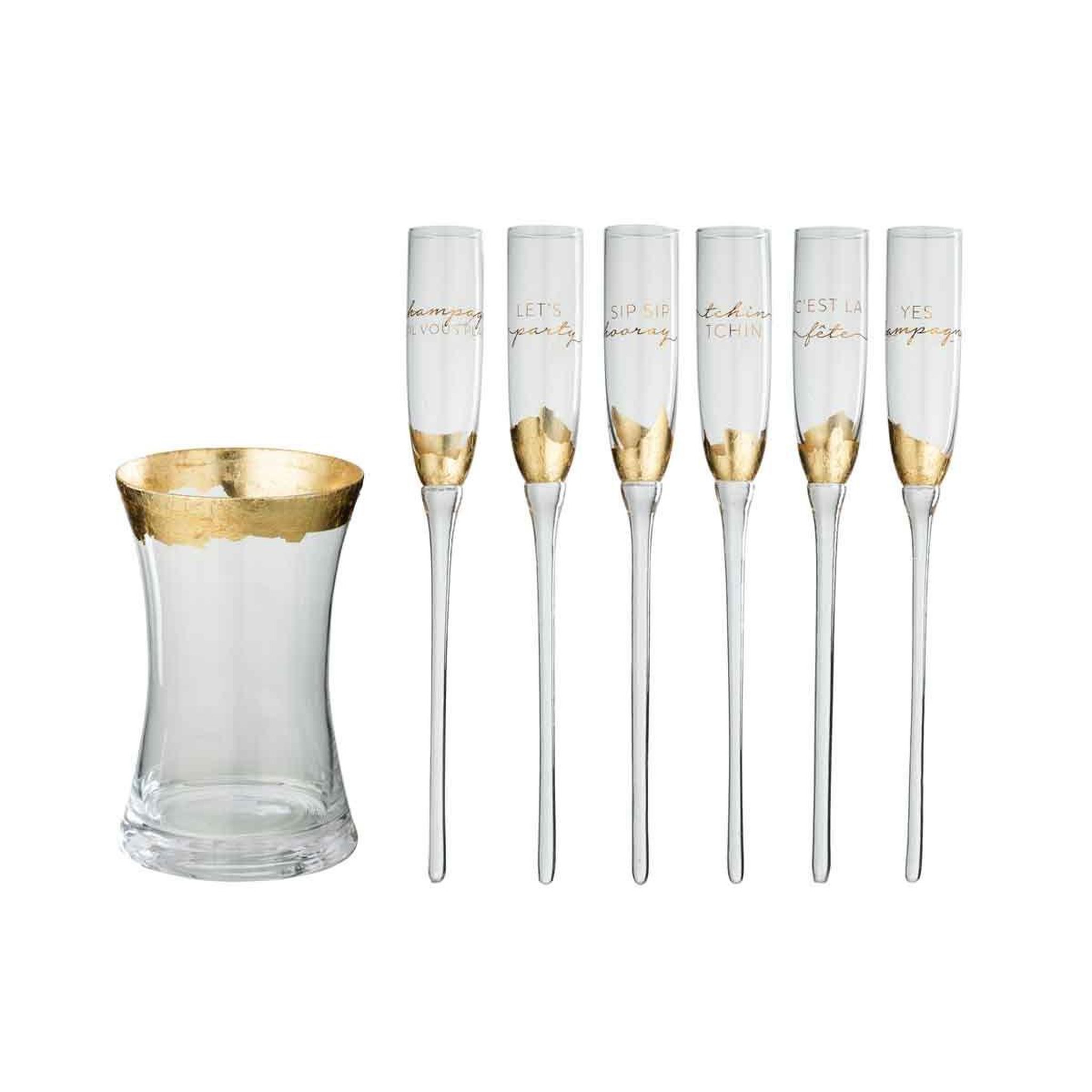 Voir la diapositive 2 : J-LINE Seau à champagne & 6 flûtes  verre  35cm transparent