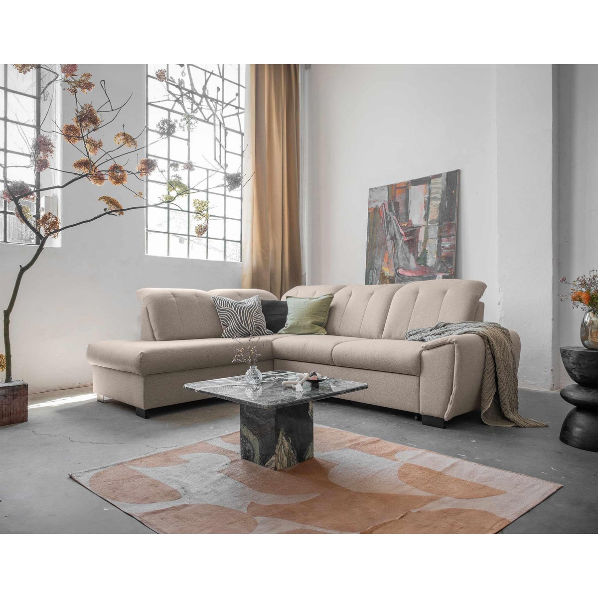 BEST MOBILIER Paul - canapé d'angle gauche - 5 places - convertible avec coffre et têtières - en tissu