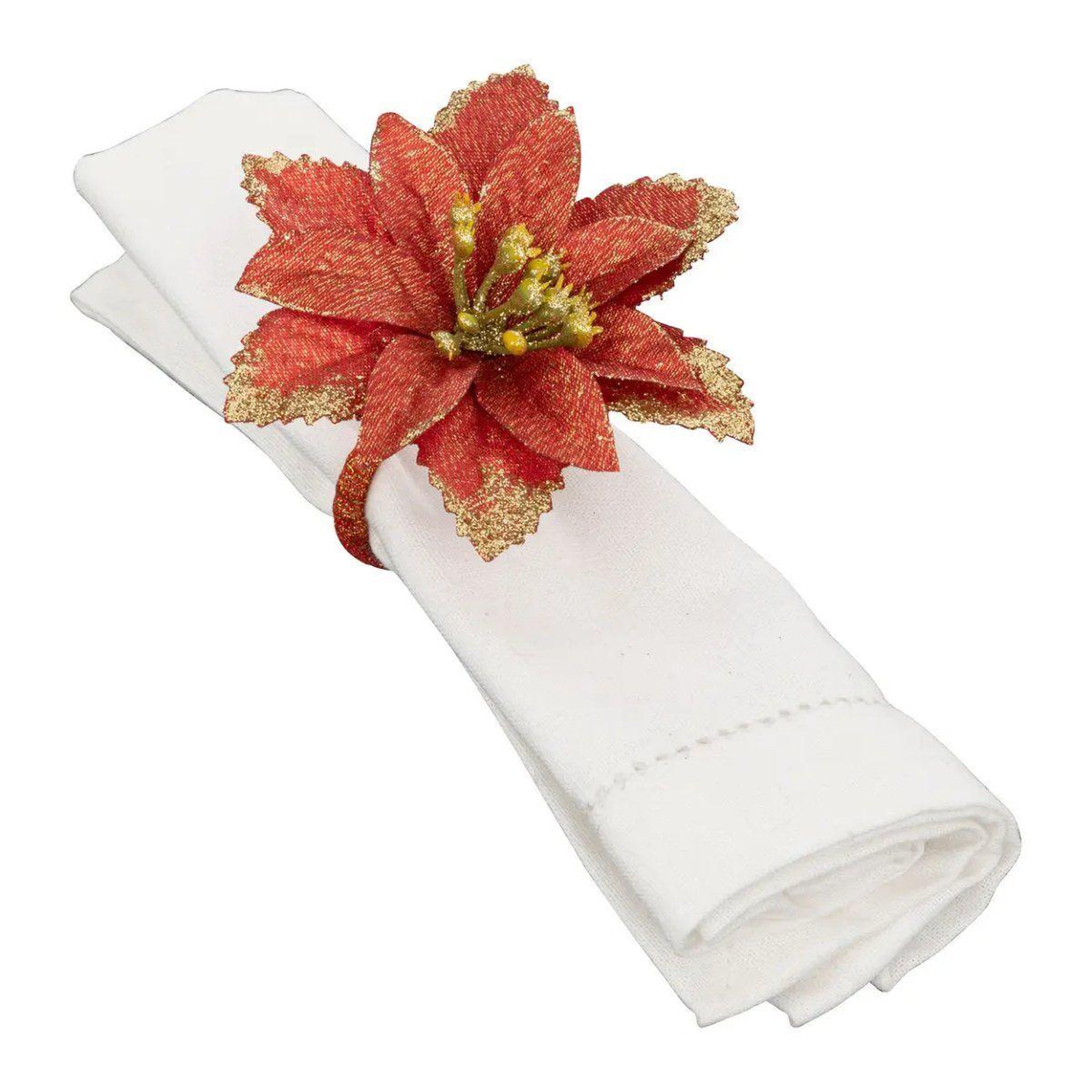 ATMOSPHERA Lot de 2 ronds de serviette  poinsettia  9cm rouge