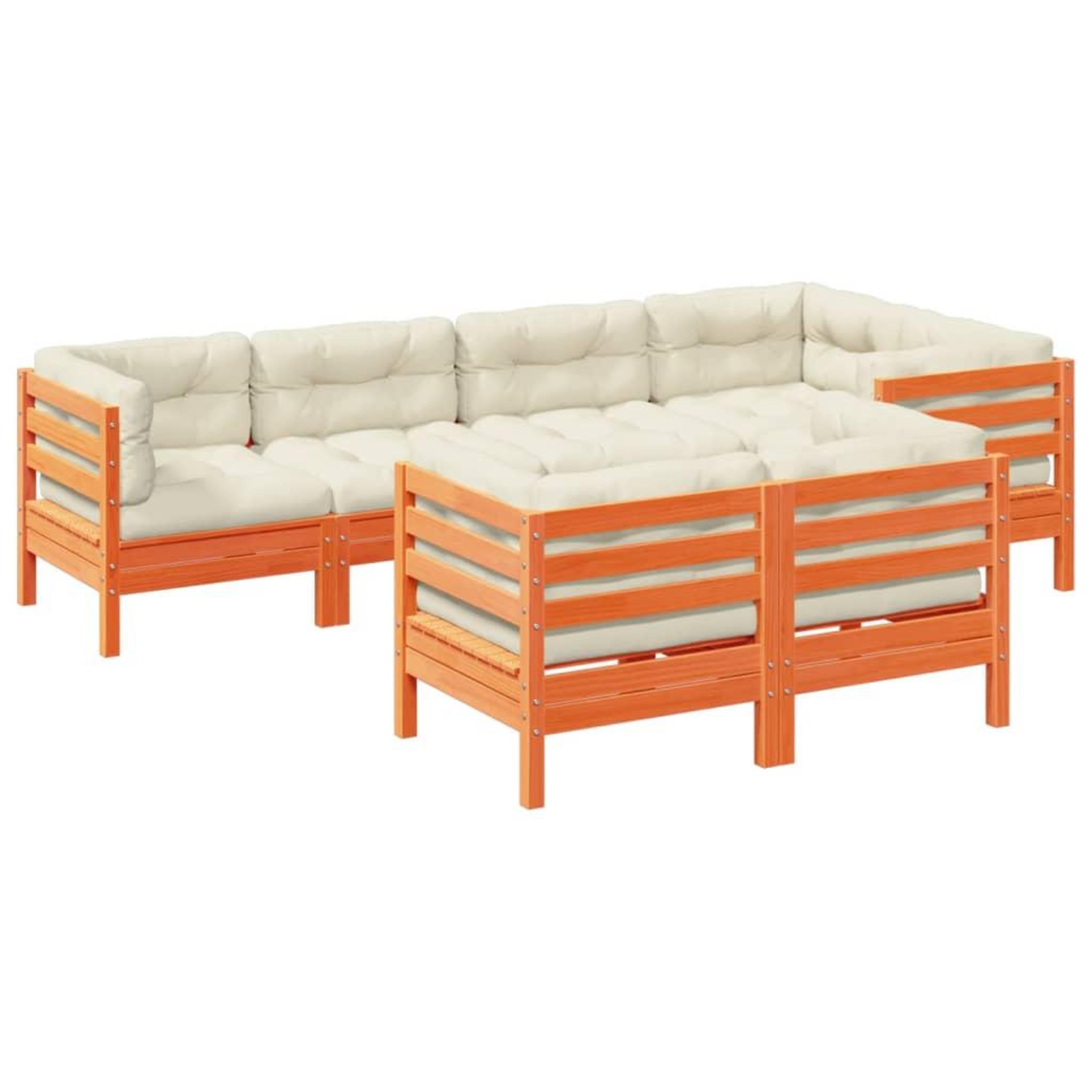 Voir la diapositive 2 : VIDAXL Salon de jardin 7 pcs avec coussins cire marron bois pin massif