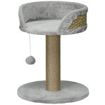 PAWHUT Arbre à chat griffoir 2 niveaux H. 49 cm - poteau sisal, plateforme observation, jeu de boule suspendue - jute polyester gris