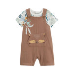 Petit Béguin Ensemble salopette bébé en gaze de coton et t-shirt Baroudeur. Coloris disponibles : Marron