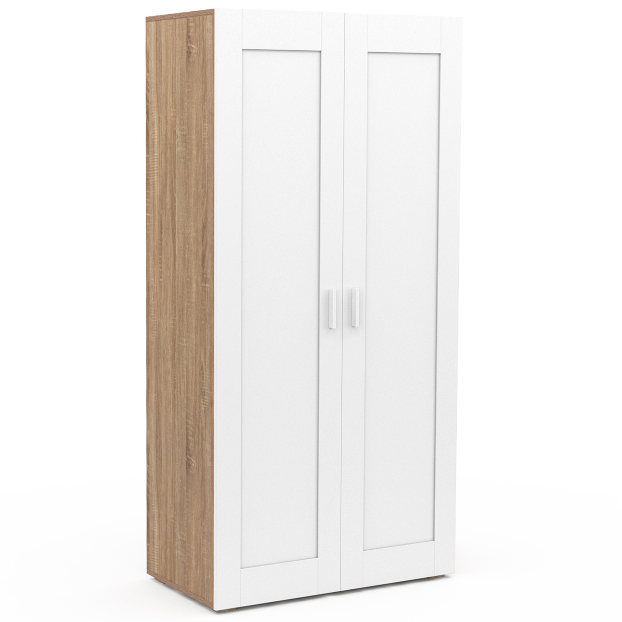 ID MARKET Armoire 2 portes vito blanc et bois penderie 80 cm avec étagères rangement maxi capacité