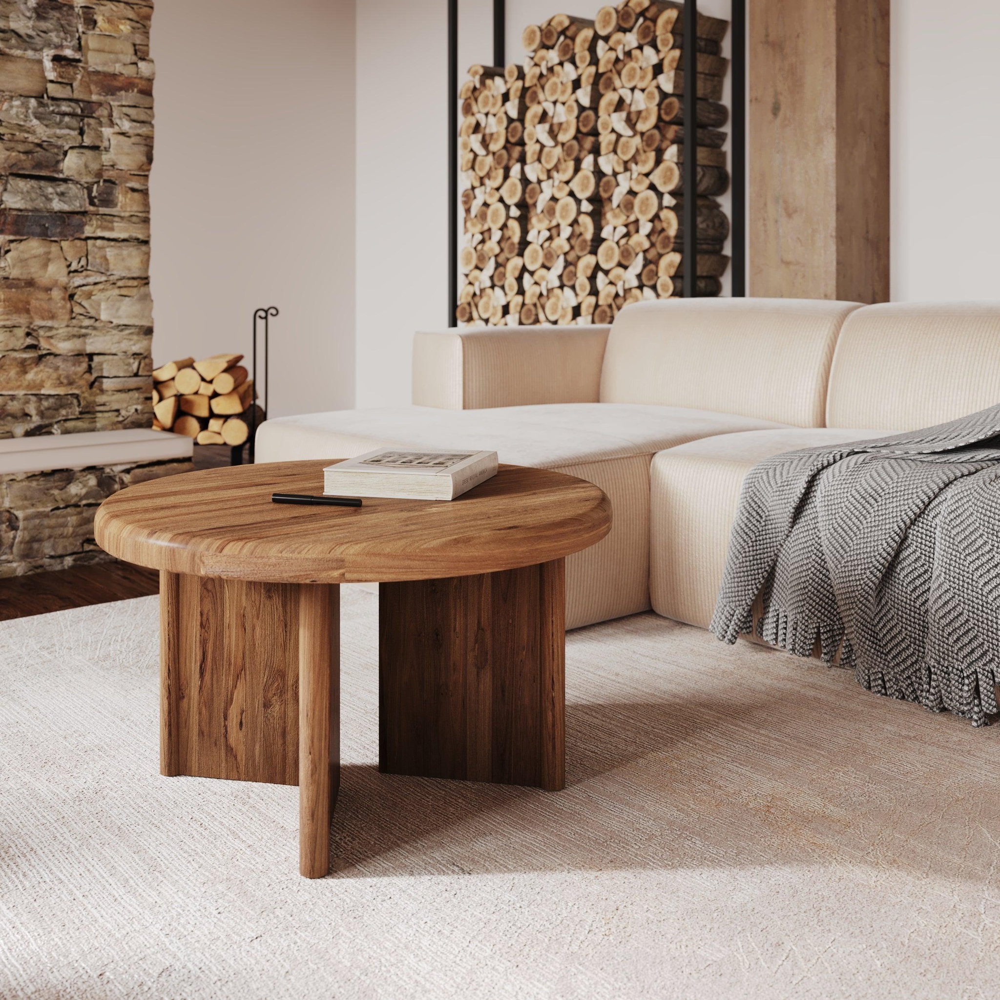 Voir la diapositive 2 : MAISON PAVANE Table basse ronde en bois de teck recyclé d80 cm-bana