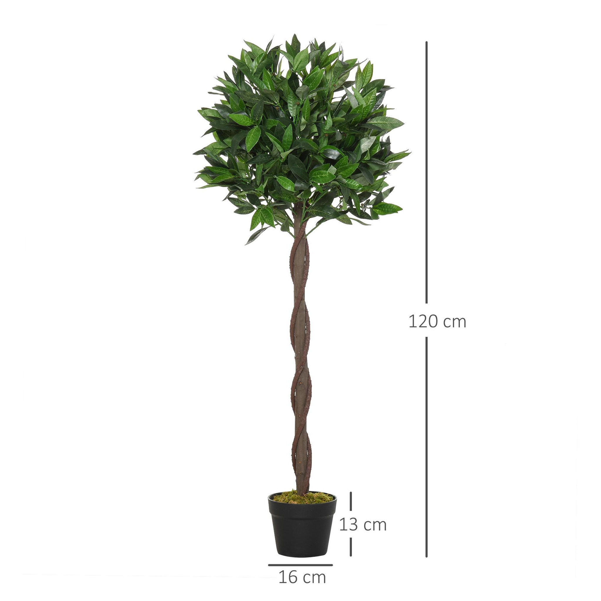 Voir la diapositive 3 : OUTSUNNY Lauriers artificiels topiaires 1,20H m - lot de 2 lauriers boules artificiels - 741 feuilles réalistes par pied - tronc liane - pot inclus noir vert