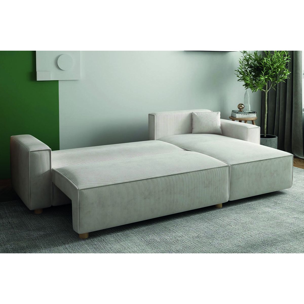 CONCEPT USINE Canapé convertible d'angle réversible 4 places velours côtelé beige COSY