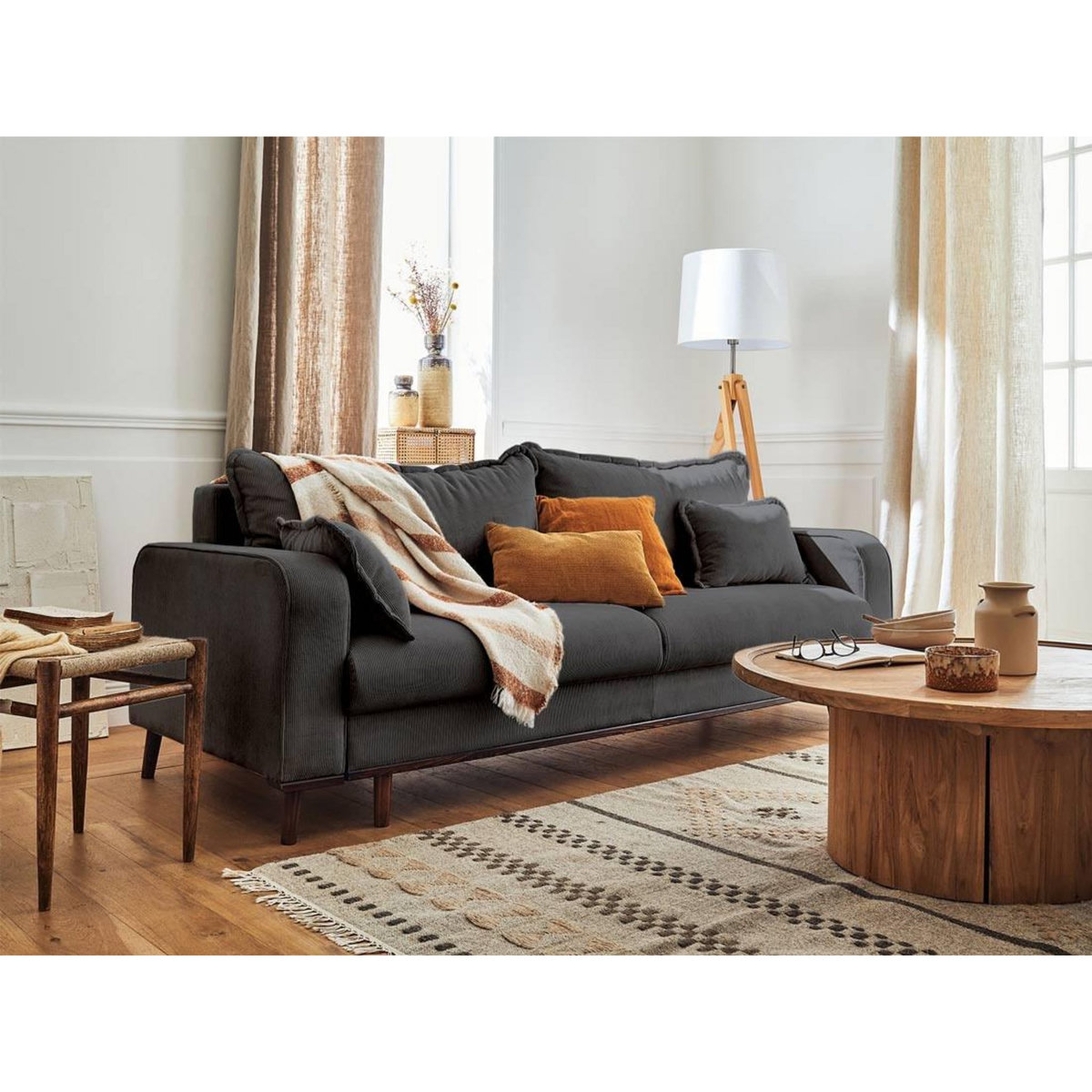 LISA DESIGN Albane - canapé 3 places - convertible avec coffre - en velours côtelé