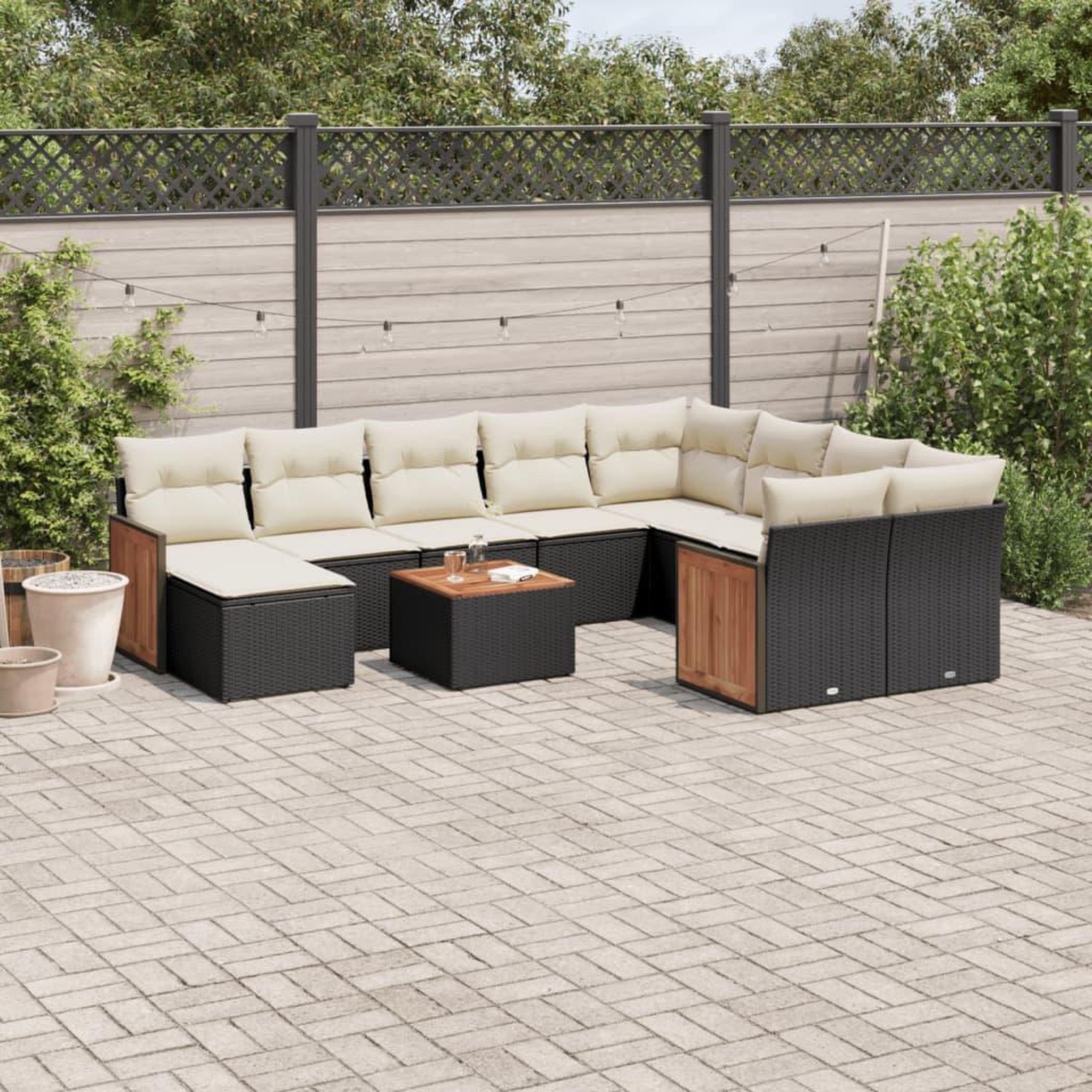 VIDAXL Salon de jardin 11 pcs avec coussins noir resine tressee