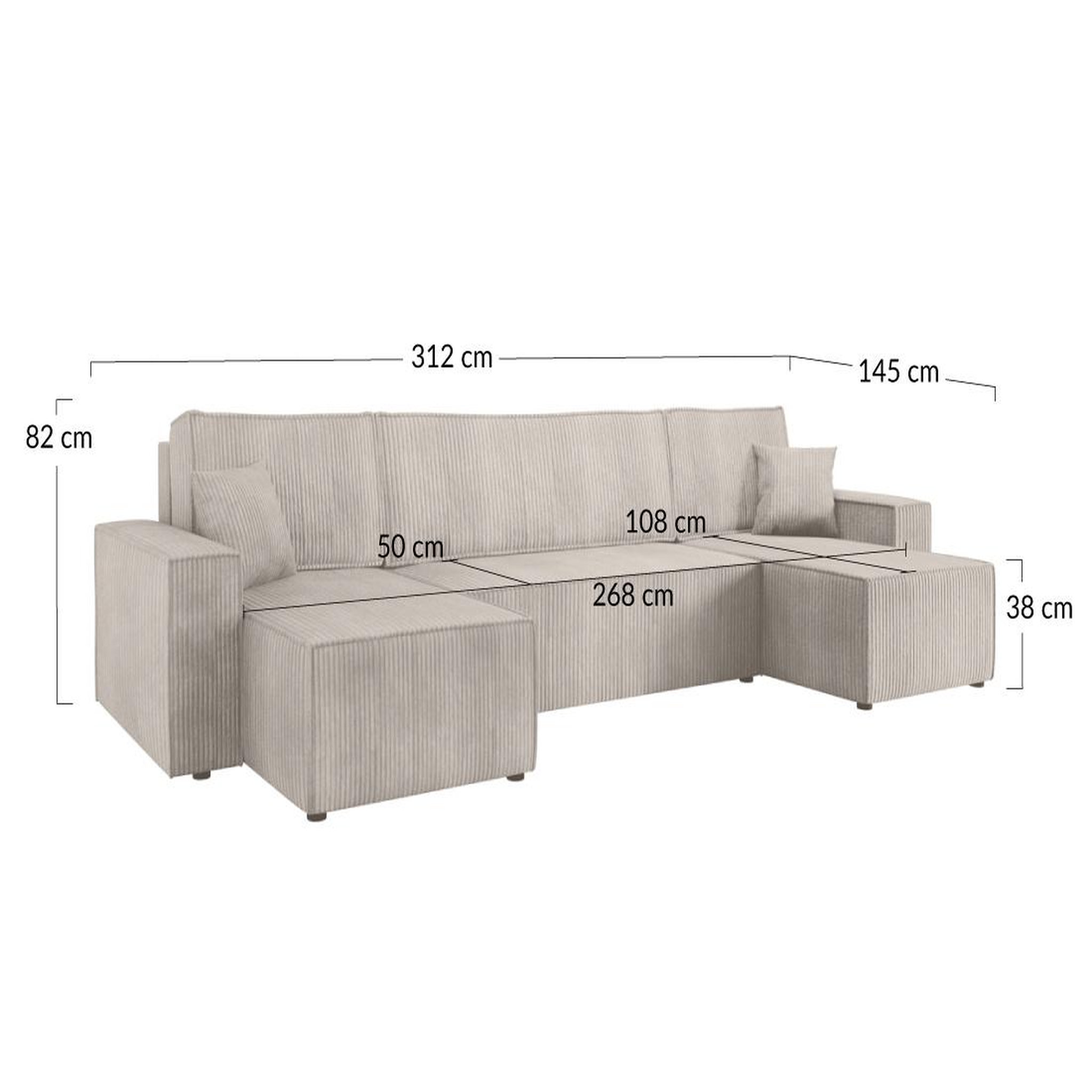Voir la diapositive 6 : BEST MOBILIER Cezanne - canapé panoramique en u - 7 places - convertible avec coffre - en velours côtelé