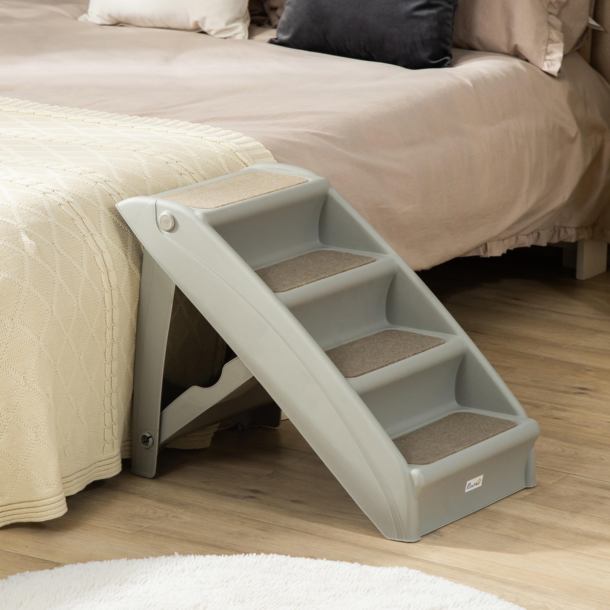 Voir la diapositive 2 : PAWHUT Escalier pour chien pliant 4 marches antidérapantes 10 kg max. Pp gris
