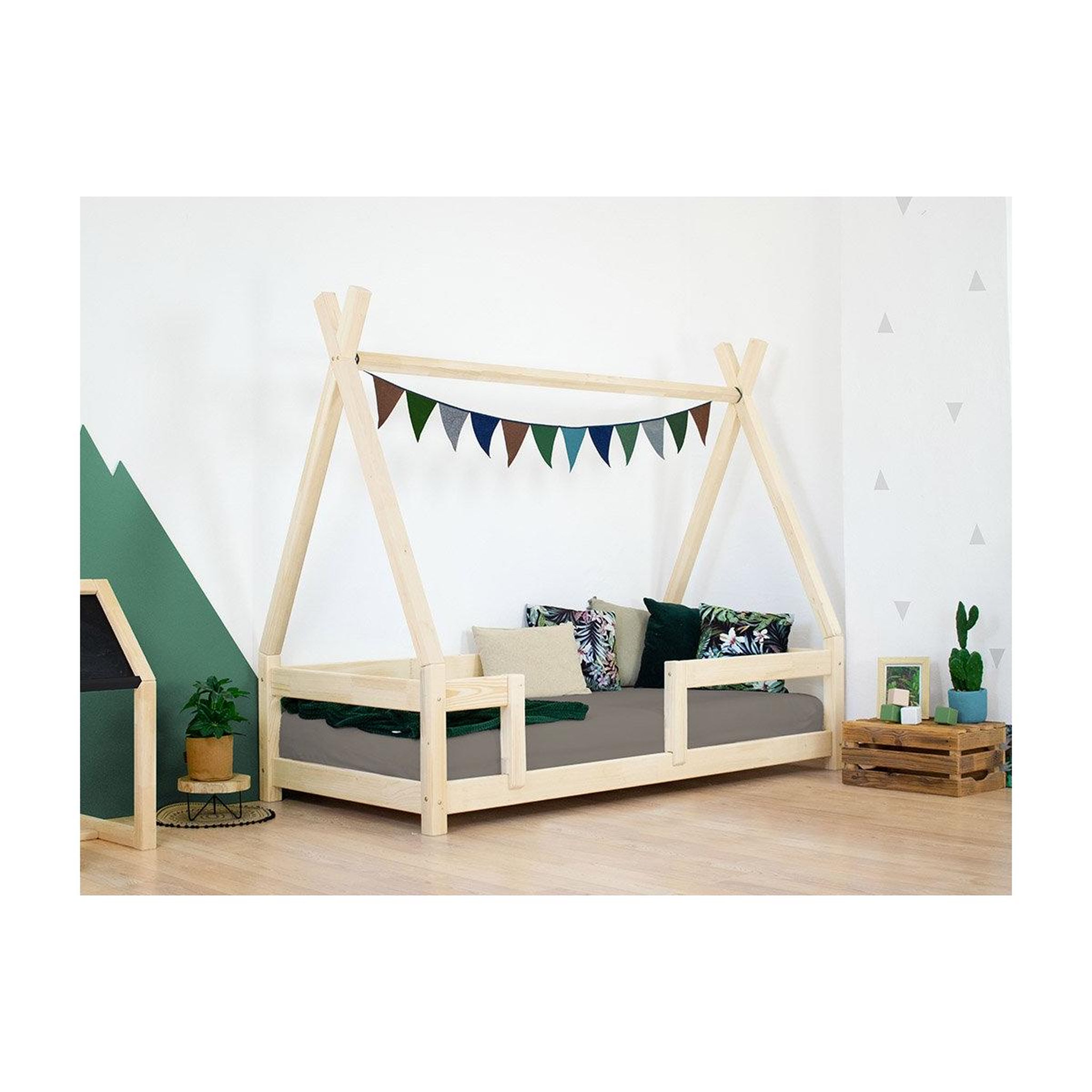 Voir la diapositive 2 : BENLEMI Lit simple en bois NAKANA tipi Verni 90x190cm