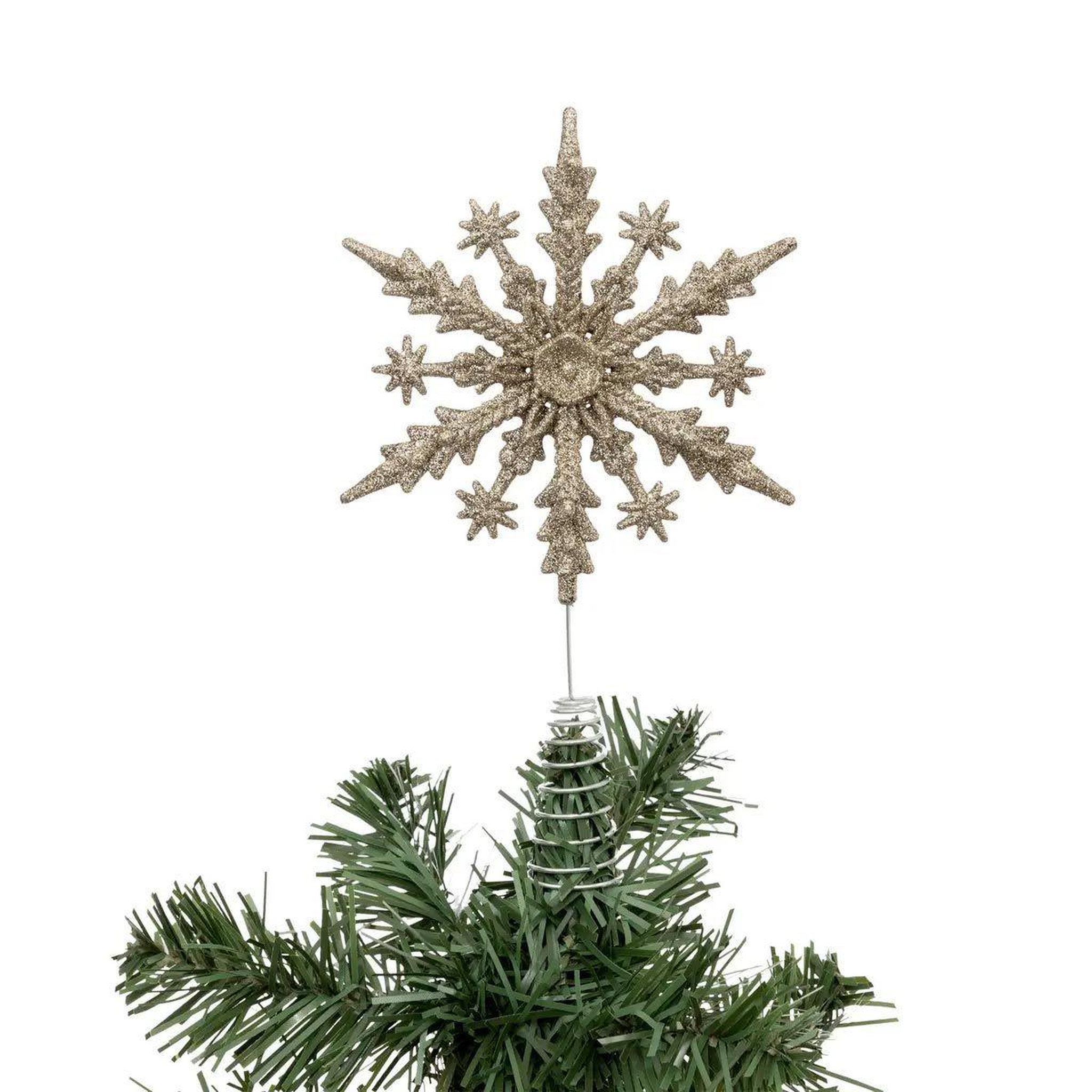 Voir la diapositive 2 : ATMOSPHERA Cimier de Sapin Pailleté  Flocon  23cm Or