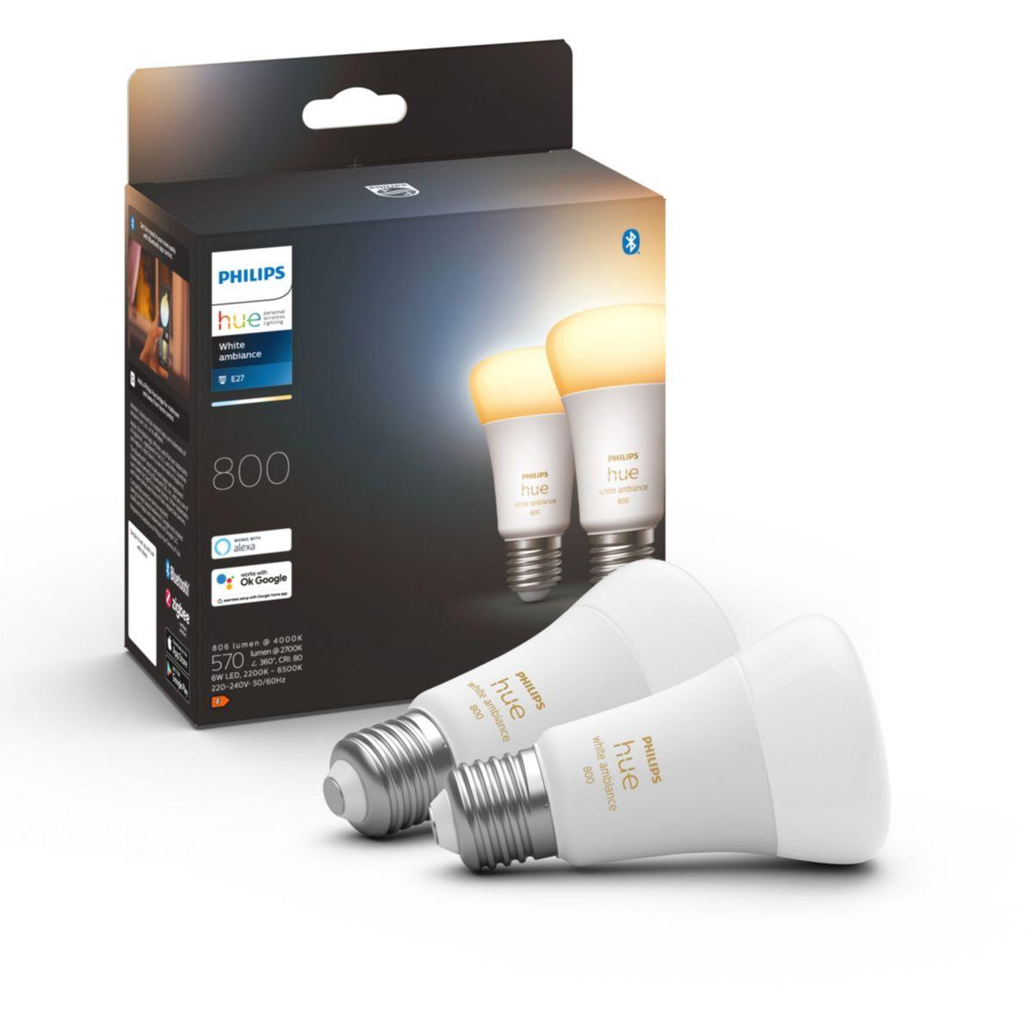 PHILIPS HUE Ampoule LED connectée E27 White Ambiance 40W pack de 2