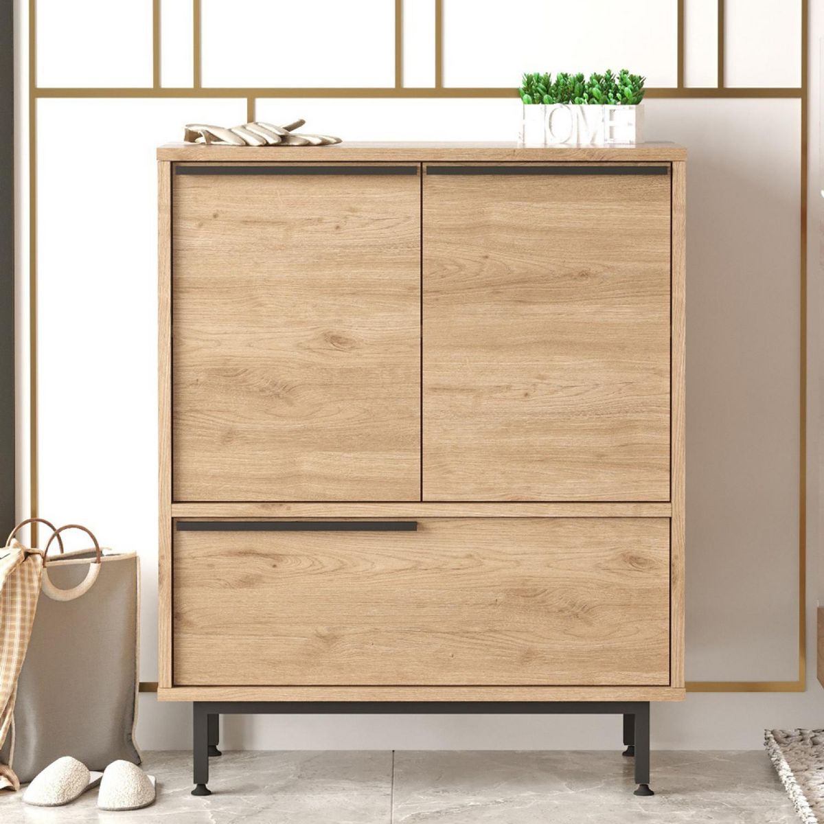 CONCEPT USINE Meuble à chaussures à 3 portes couleur noyer ABIO