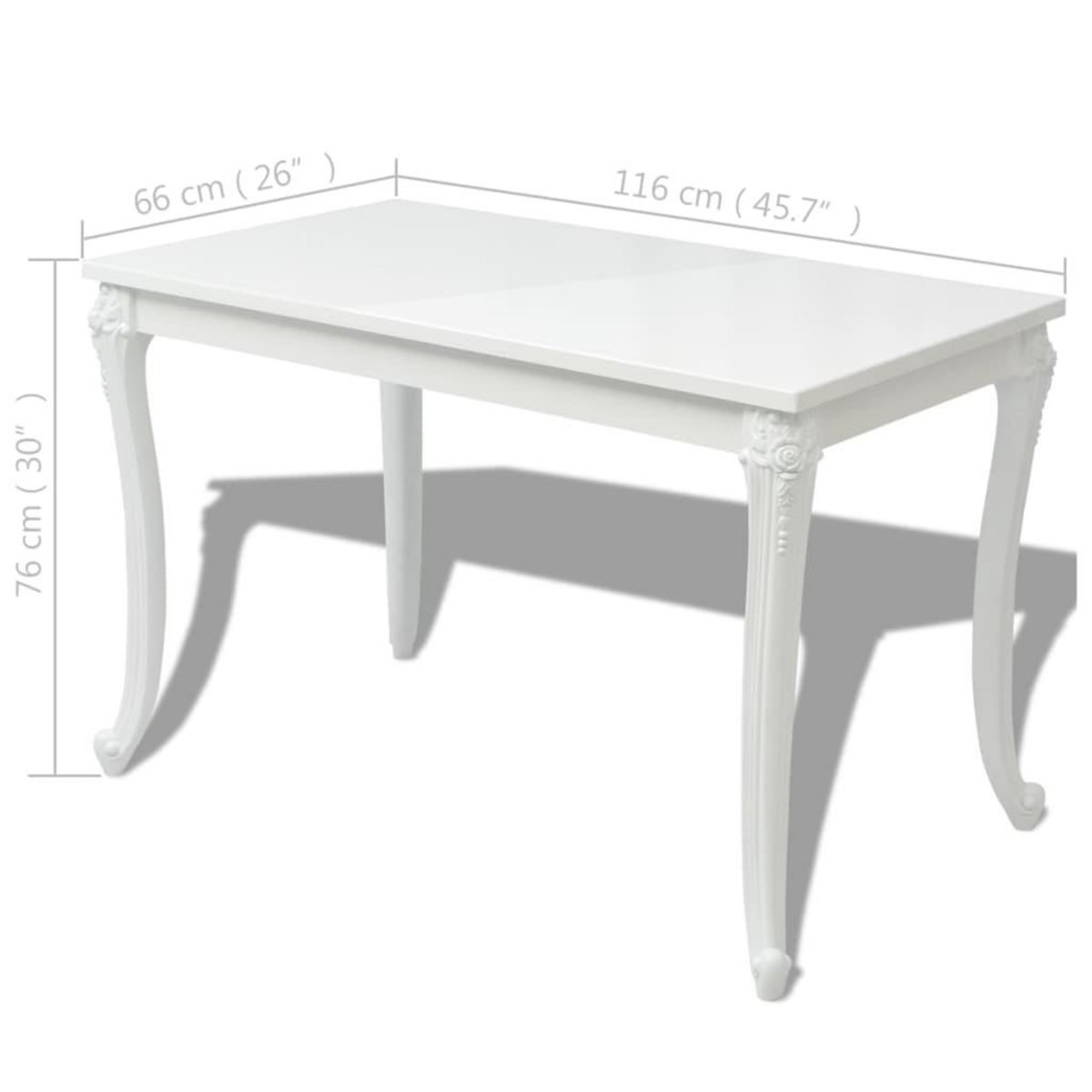 VIDAXL Table a manger 116x66x76 cm blanc brillant