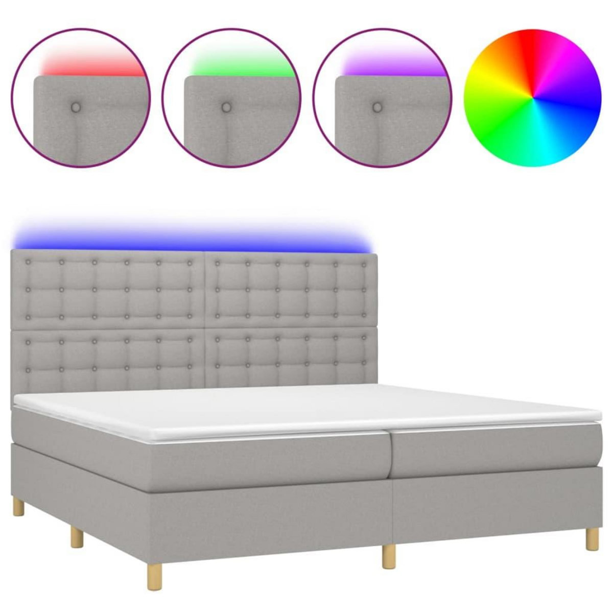 VIDAXL Sommier a lattes de lit matelas et LED Gris clair 200x200 cm