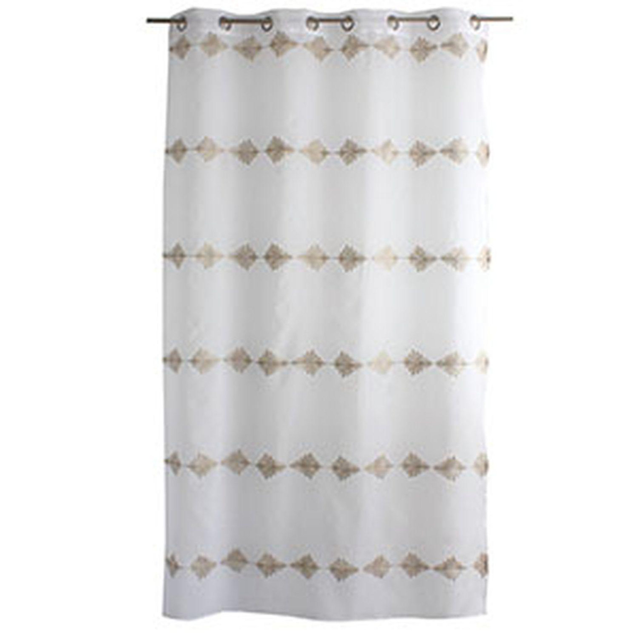 TOILINUX Voilage brodé horizontal ebene - 140 x 240 cm - blanc et beige