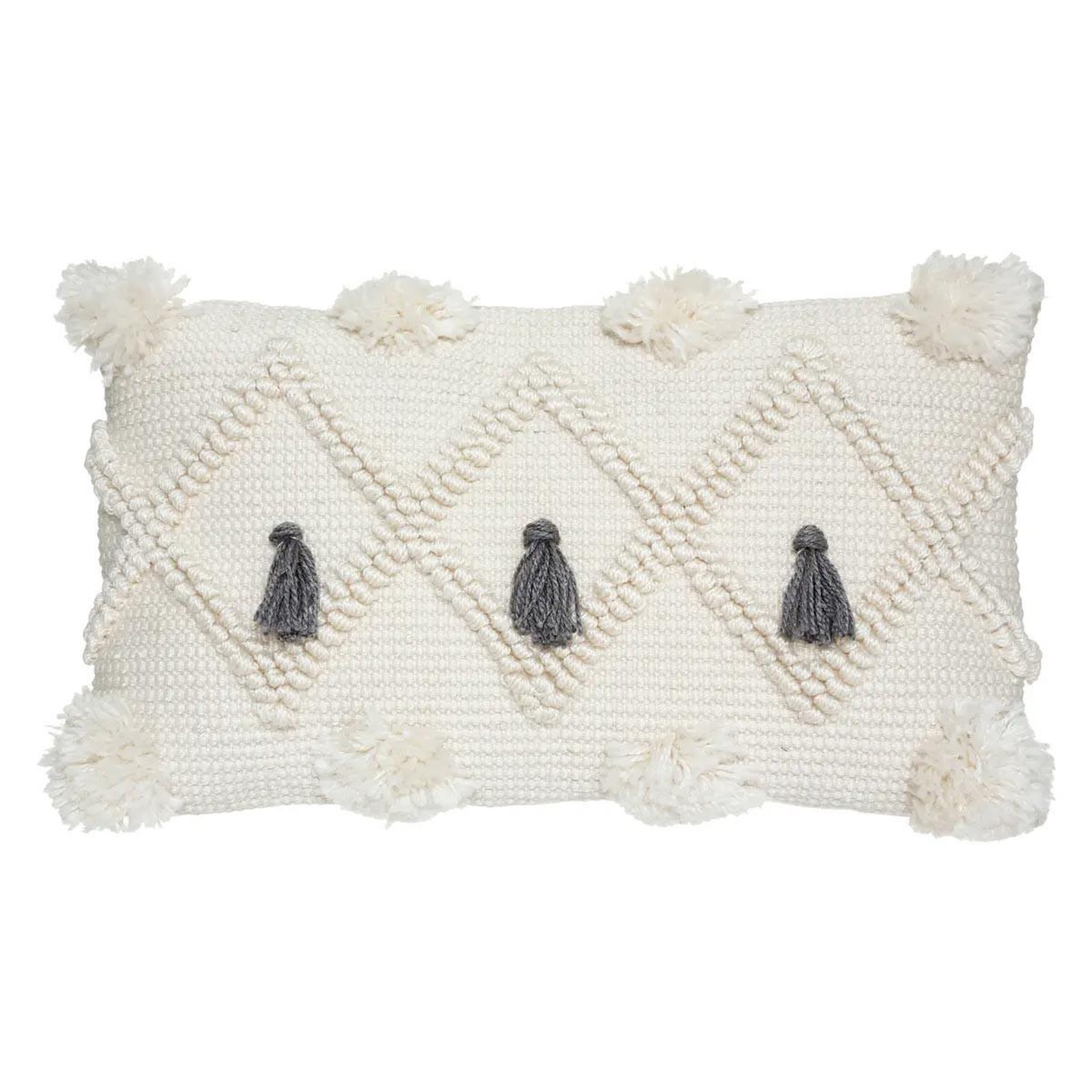 ATMOSPHERA Coussin déco à pompons  row  30x50cm gris