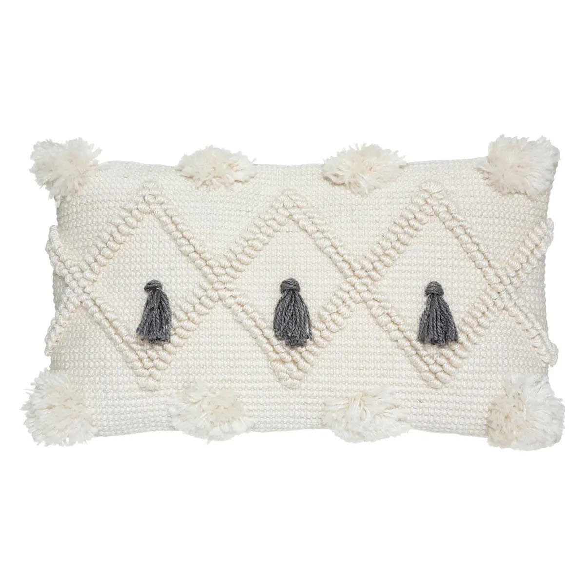 ATMOSPHERA Coussin Déco à Pompons  Row  30x50cm Gris