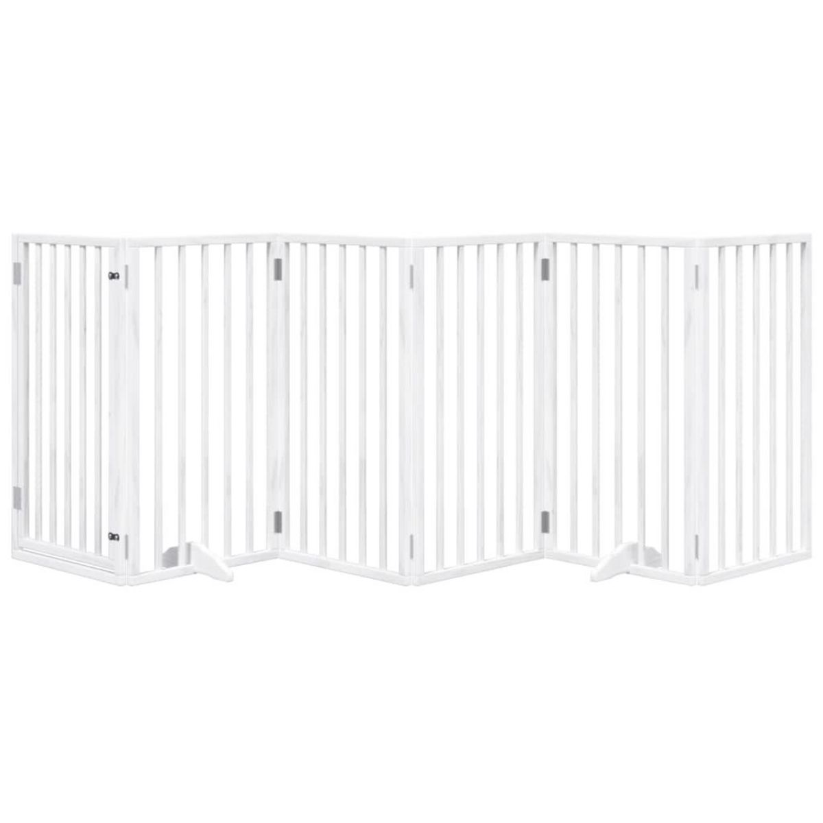 VIDAXL Barriere pour chiens et porte 6 panneaux blanc bois de peuplier