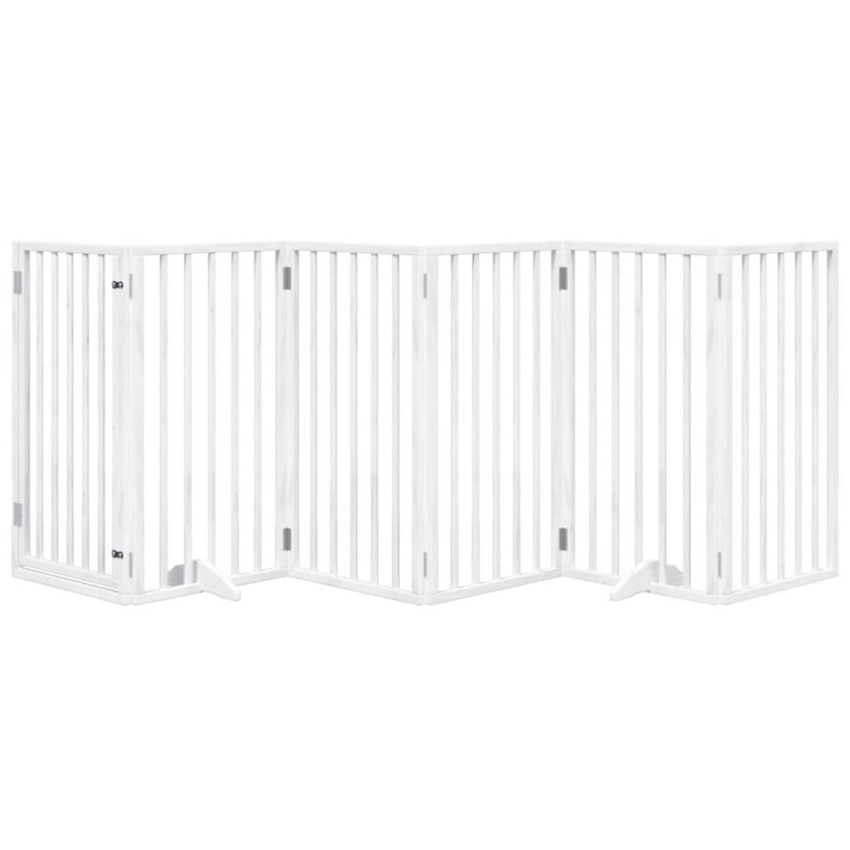 VIDAXL Barriere pour chiens et porte 6 panneaux blanc bois de peuplier