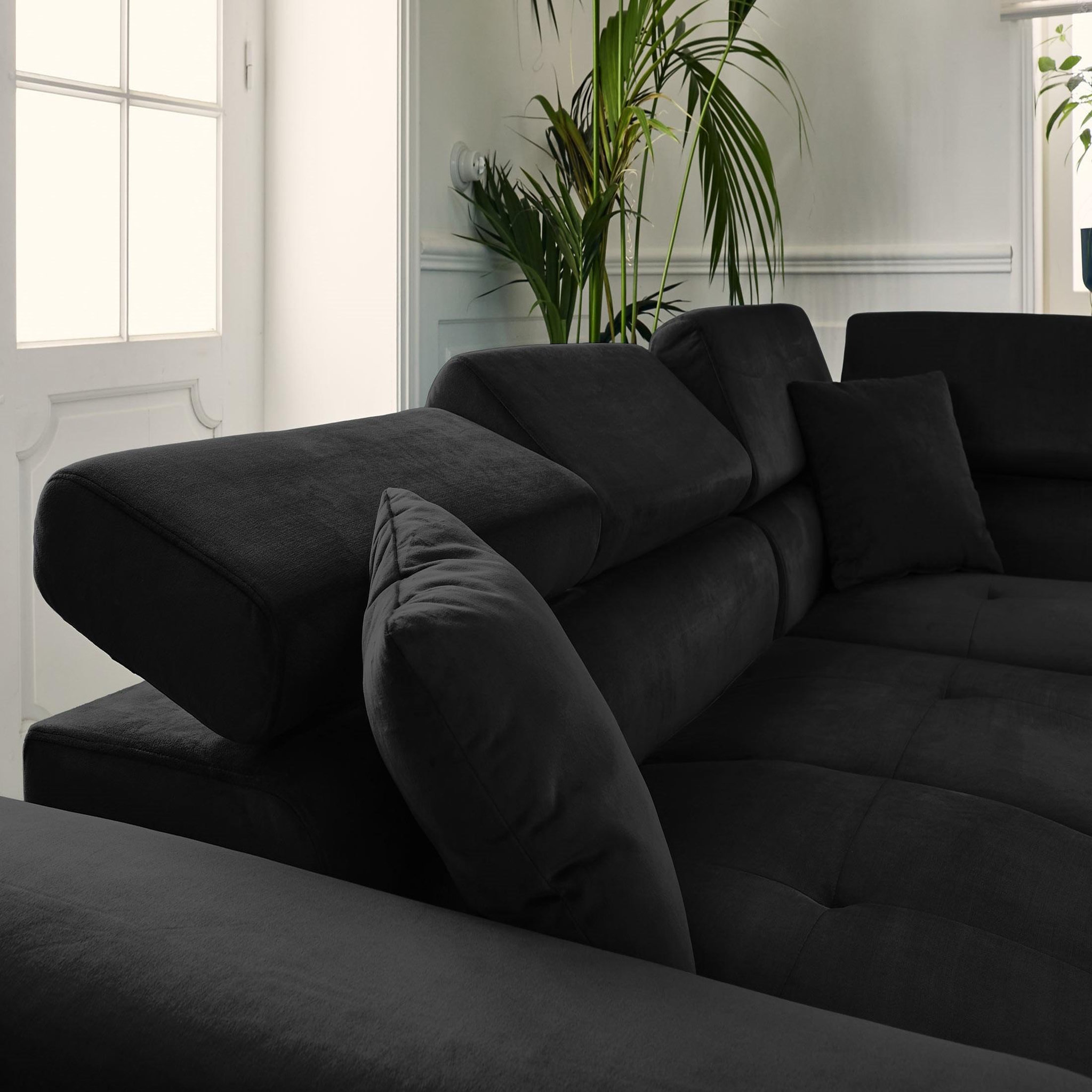 Voir la diapositive 4 : BEST MOBILIER Dimas - canapé d'angle droit 5 places - convertible avec coffre et têtières réglables - en velours