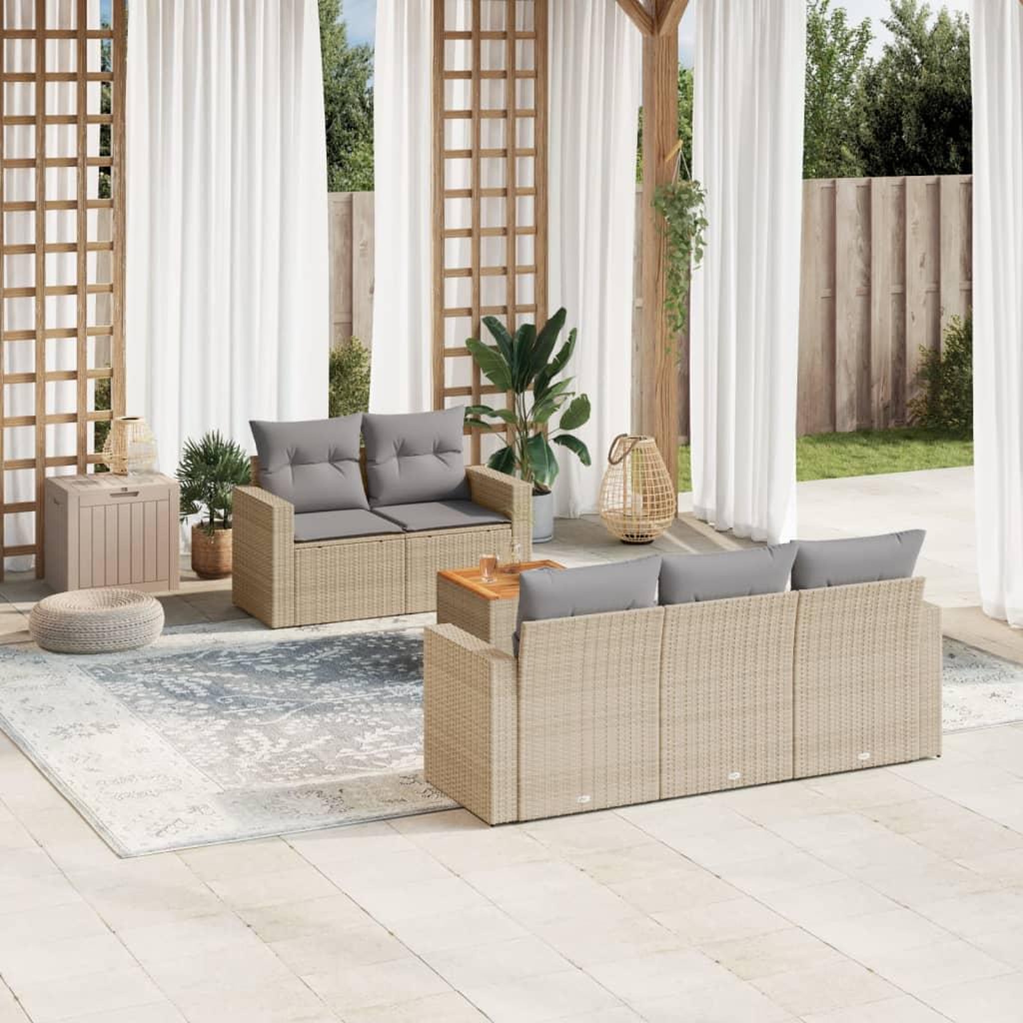 VIDAXL Salon de jardin avec coussins 6 pcs beige resine tressee