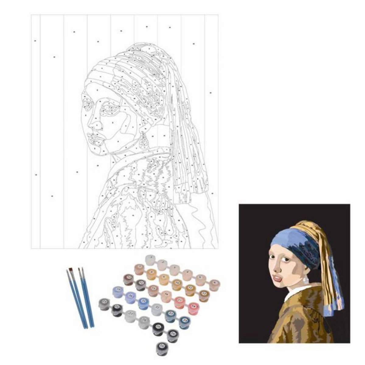 Paris Prix Peinture Par Numéro  La Jeune Fille à la Perle  40x50cm Blanc