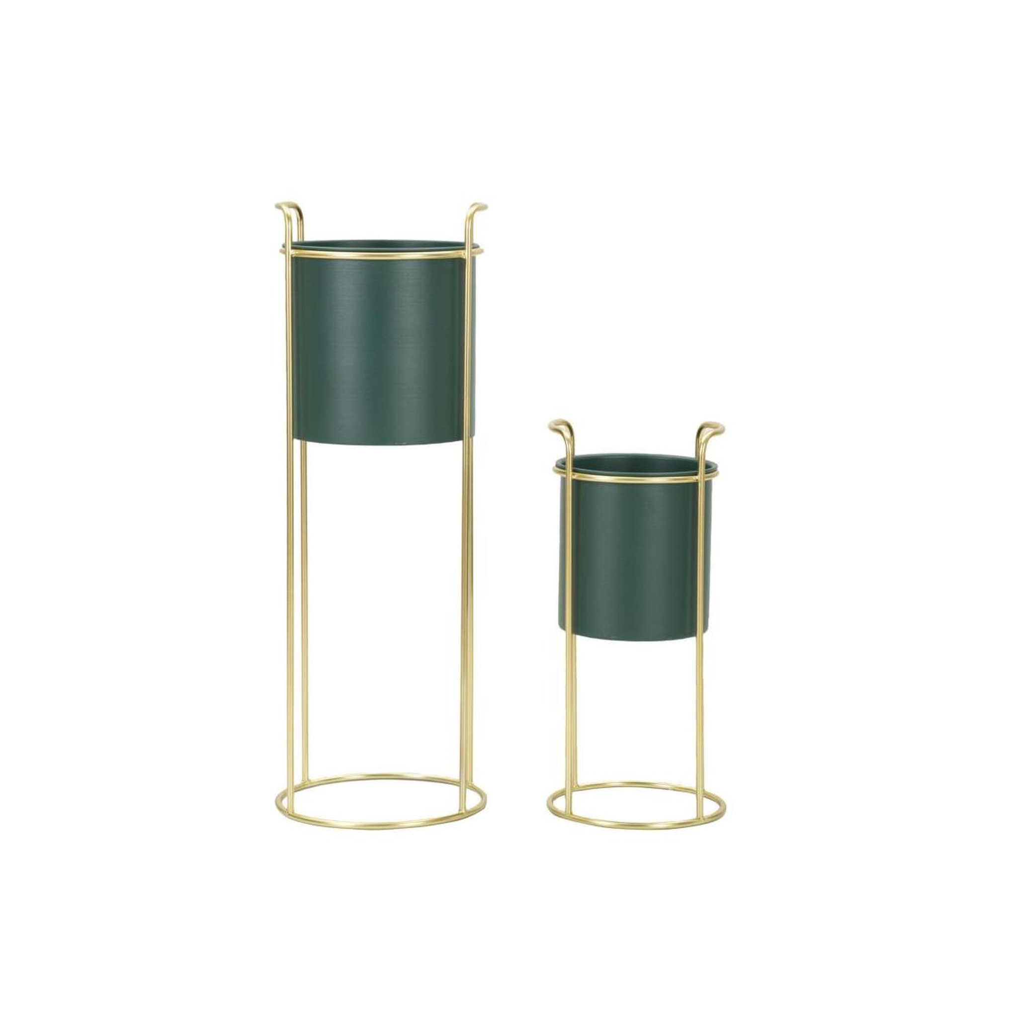 Voir la diapositive 5 : Paris Prix Lot de 2 cache-pots sur pied  grent slim  70cm vert & or