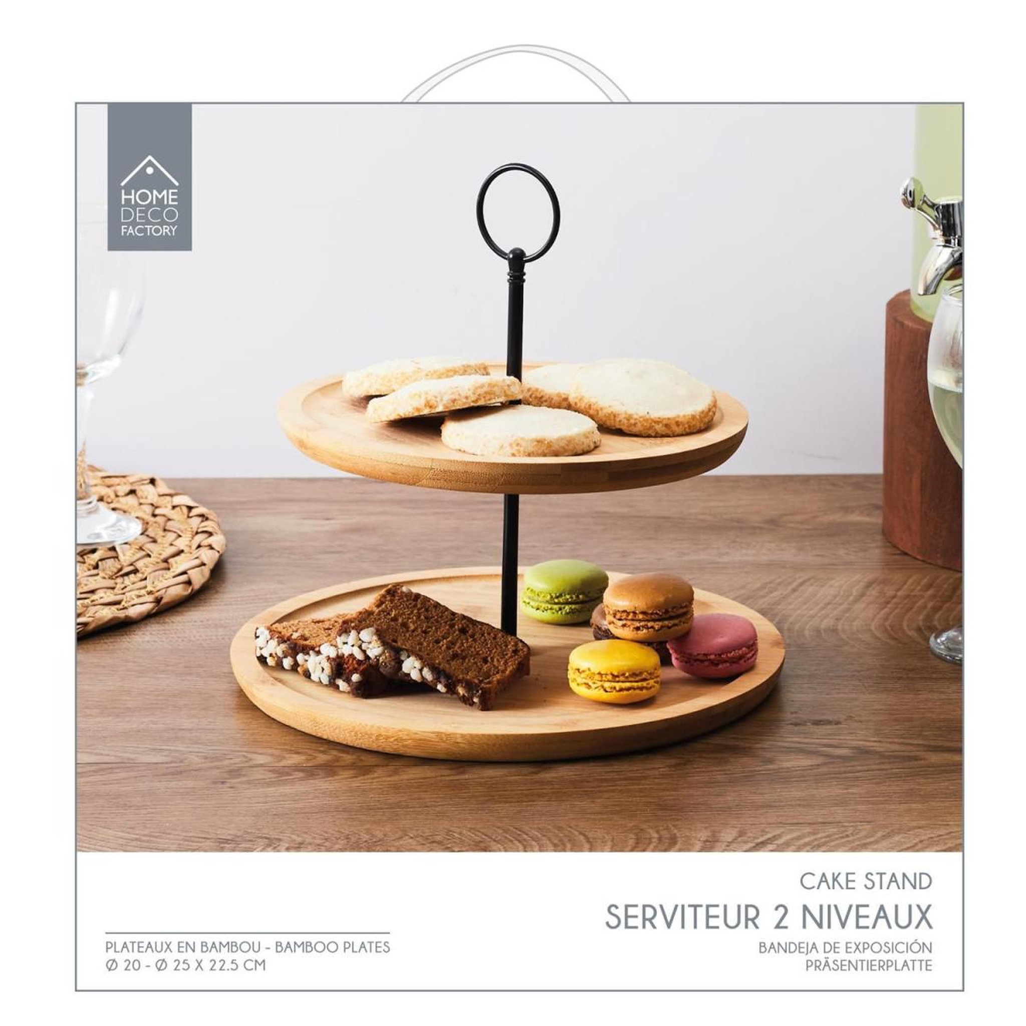 Voir la diapositive 4 : The Home Deco Factory Présentoir Serviteur 2 Étages  Bambou  25cm Naturel
