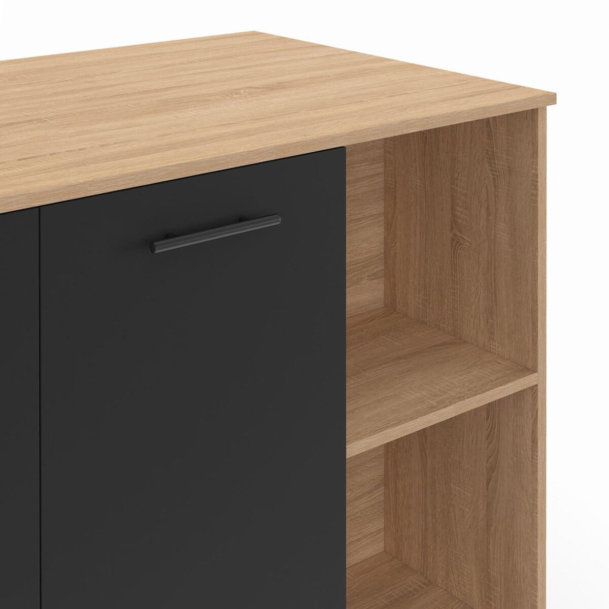 ID MARKET Table de bar îlot CINA 100 cm bois noir et plateau façon hêtre