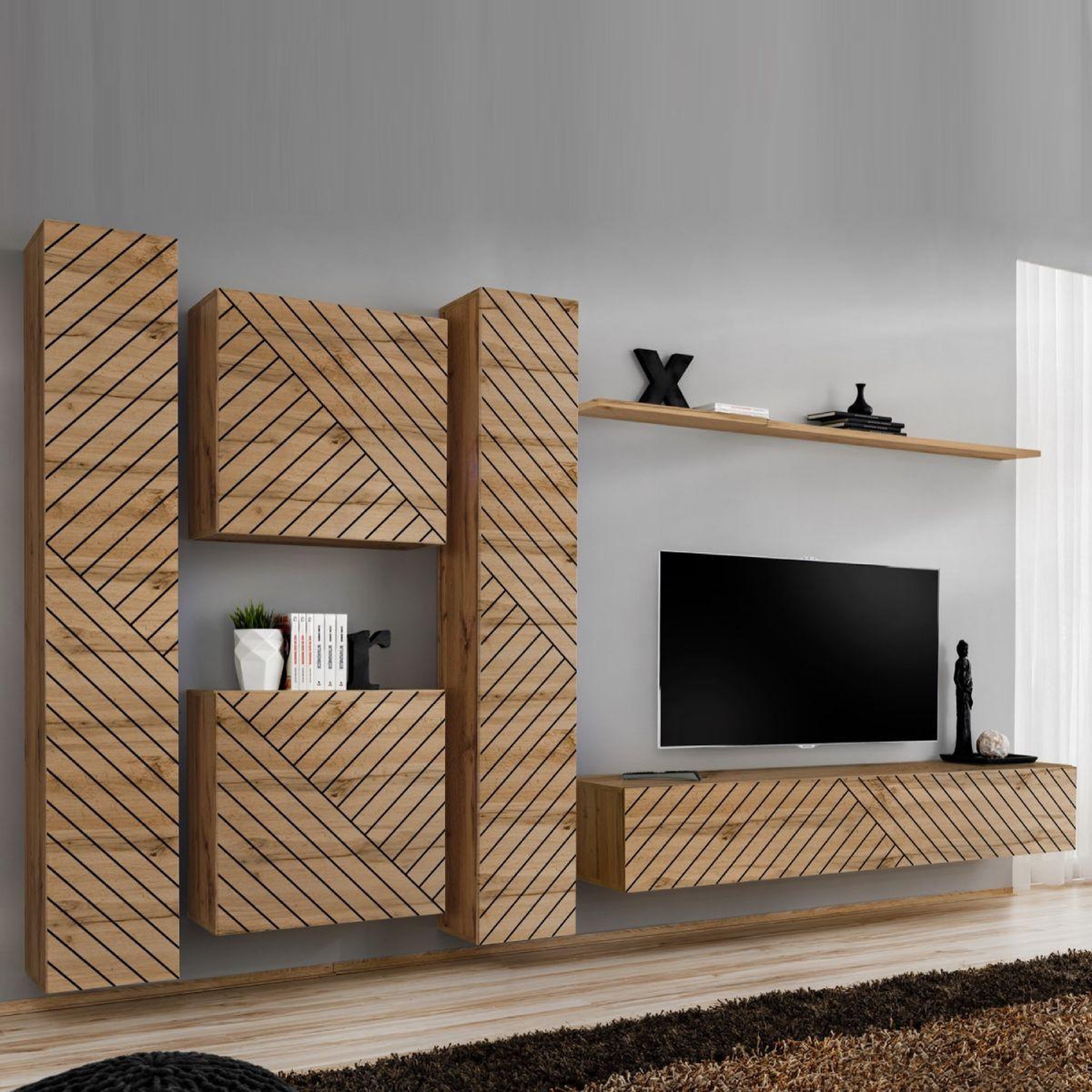 Paris Prix Ensemble meuble tv  switch lamel vi  330cm naturel