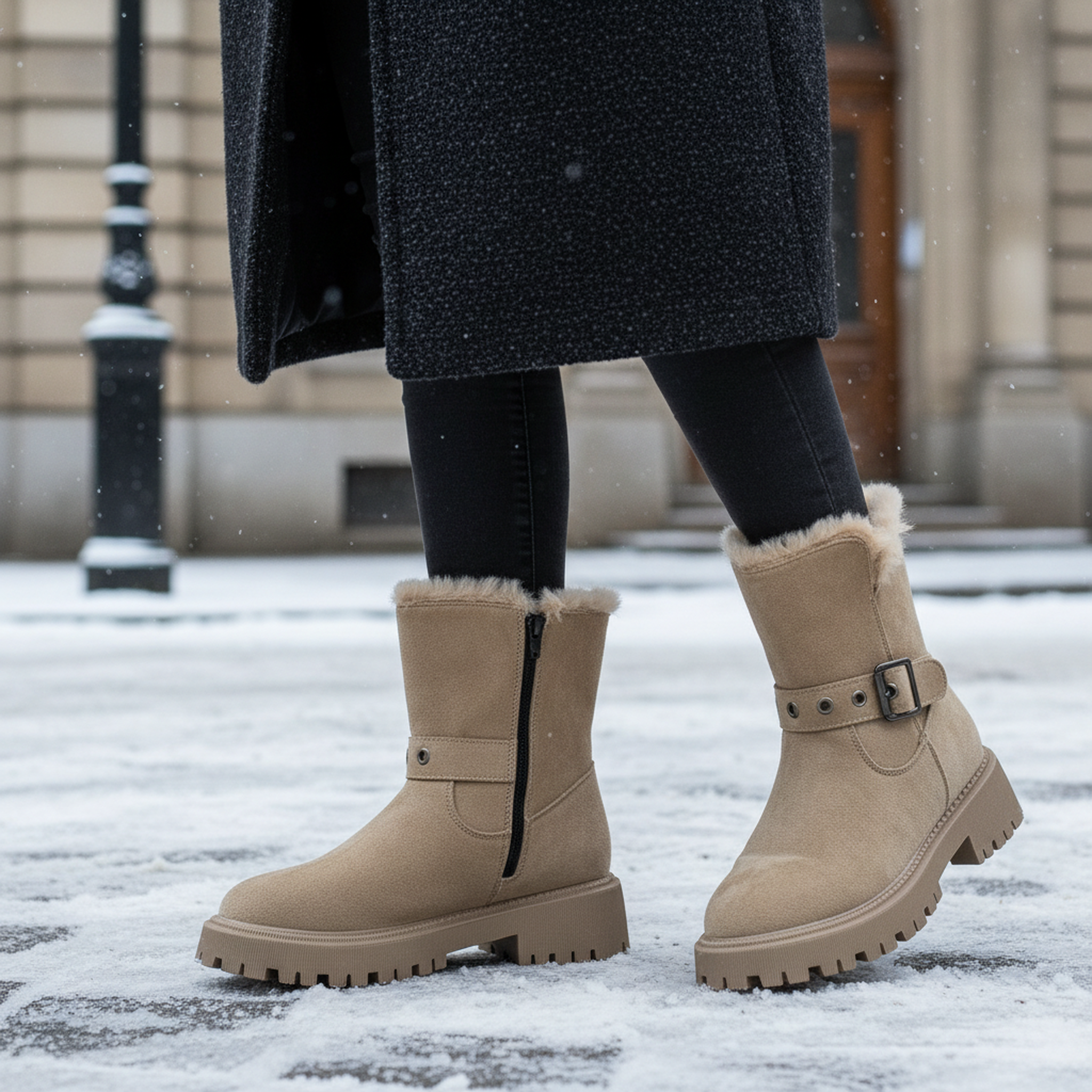Voir la diapositive 2 : OZABI Ozabi bottines fourrées femme suédine zip et sangle semelle crantée