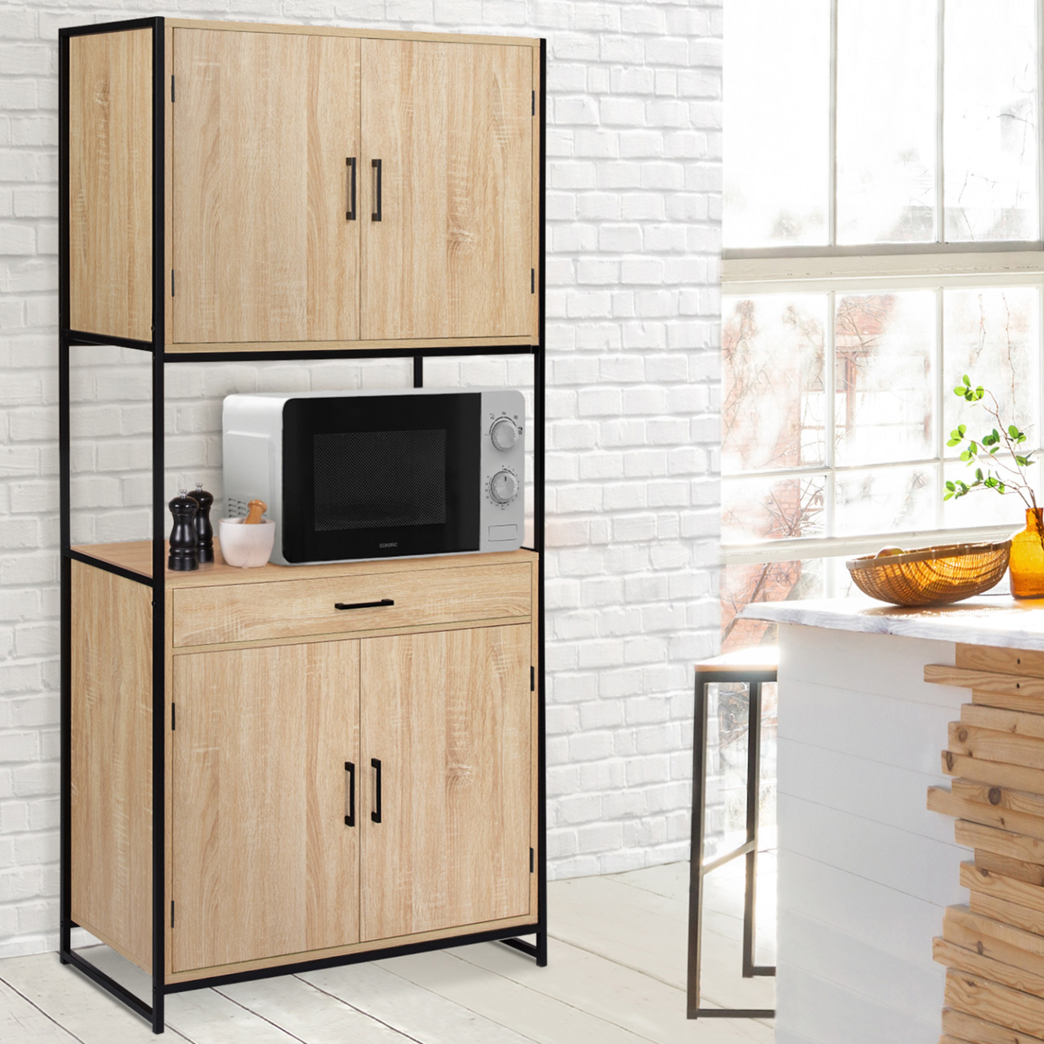 Voir la diapositive 2 : ID MARKET Buffet de cuisine 80 cm detroit meuble 4 portes design industriel + tiroir