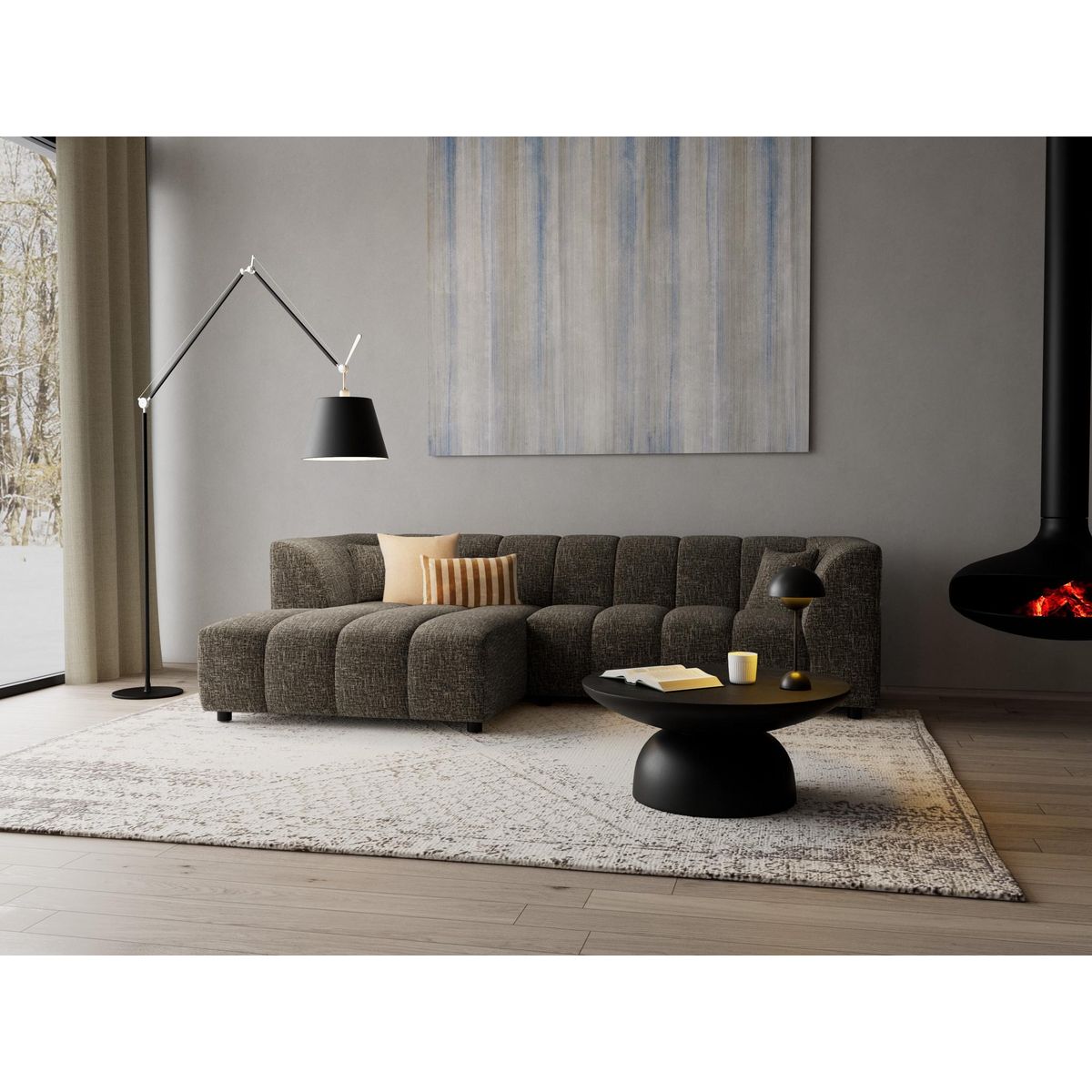 LISA DESIGN Curtis - canapé d'angle gauche 4 places avec accoudoir en tissu texturé