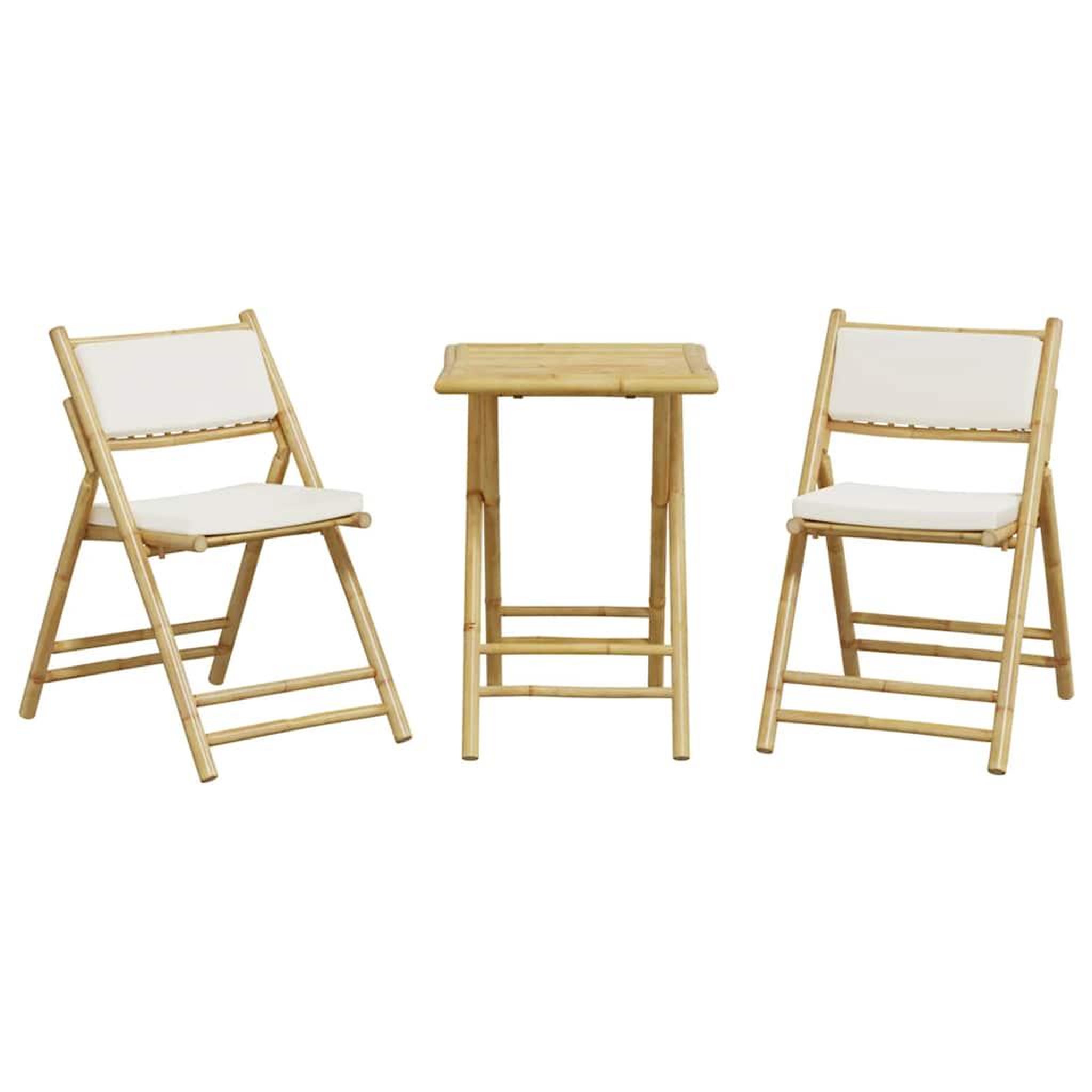 Voir la diapositive 4 : VIDAXL Ensemble de bistro pliante 3 pcs et coussins blanc creme bambou