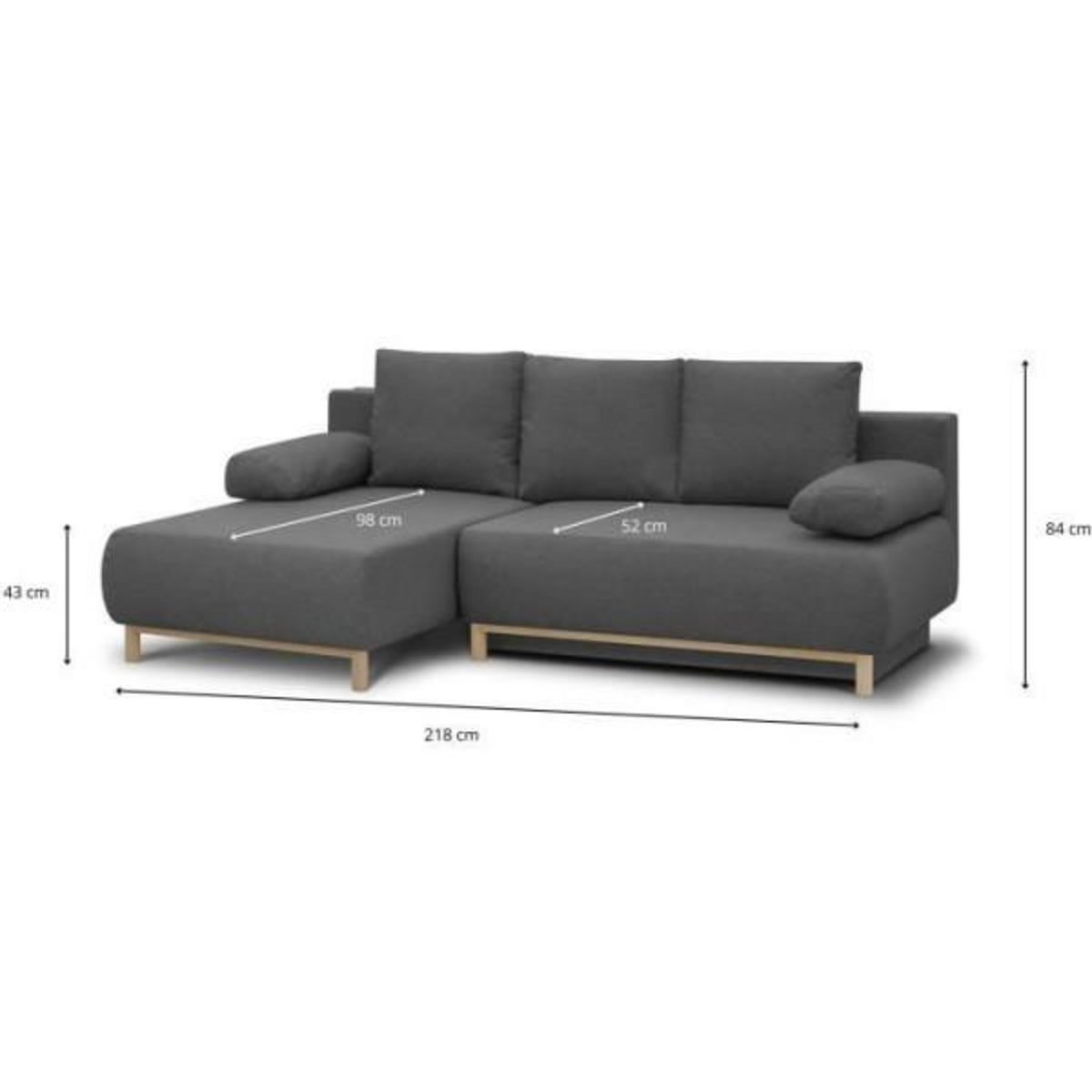 MARKET24 Canapé d'angle gauche convertible MIKA 3 places - Tissu gris clair - Coffre de rangement - L218 x P98/145 x H84 cm