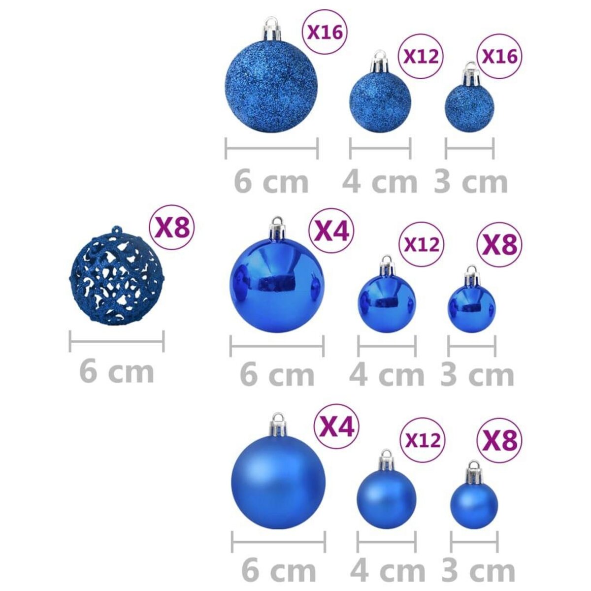 VIDAXL Ensemble de boules de Noël 100 pcs Bleu
