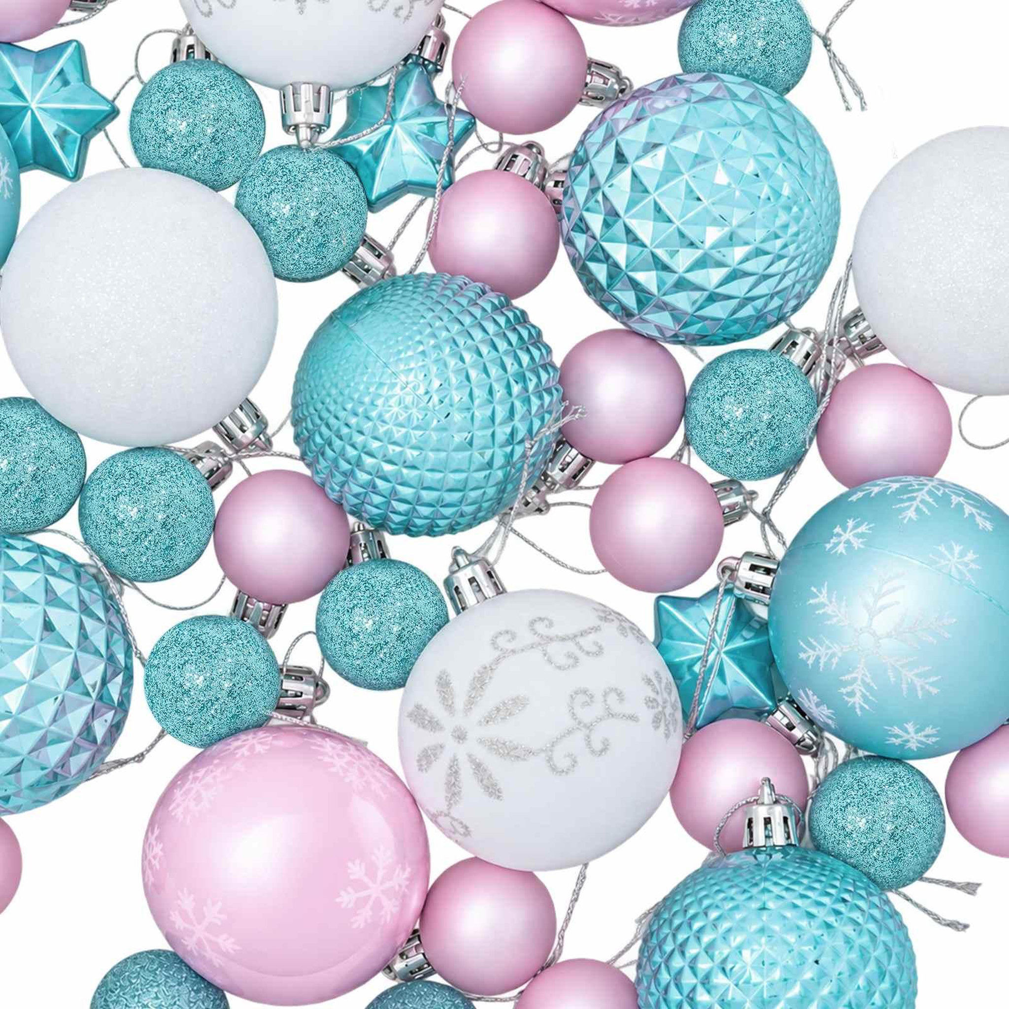 Voir la diapositive 6 : VIDAXL Ensemble de boules de Noël 88 pc Turquoise, rose et blanc
