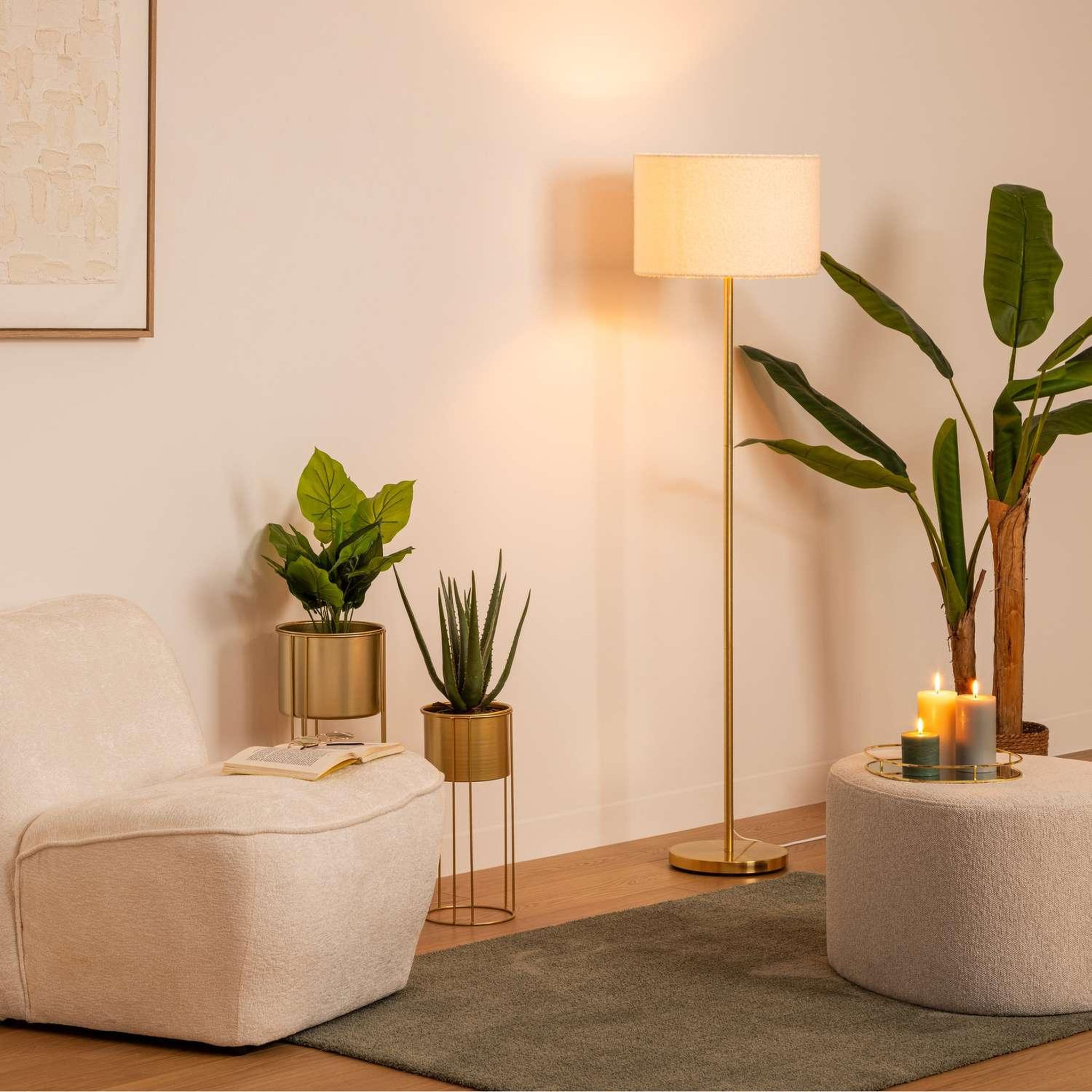 Voir la diapositive 2 : ATMOSPHERA Lampadaire droit en bouclette - h. 150 cm - or
