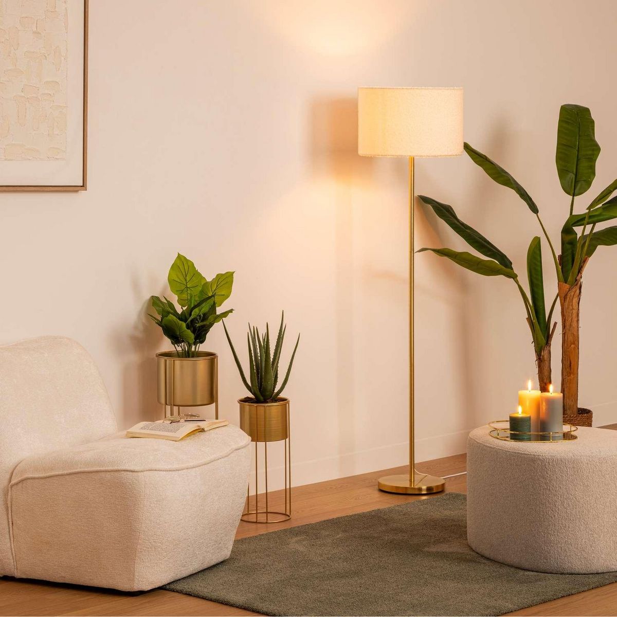 ATMOSPHERA Lampadaire droit en bouclette - H. 150 cm - Or