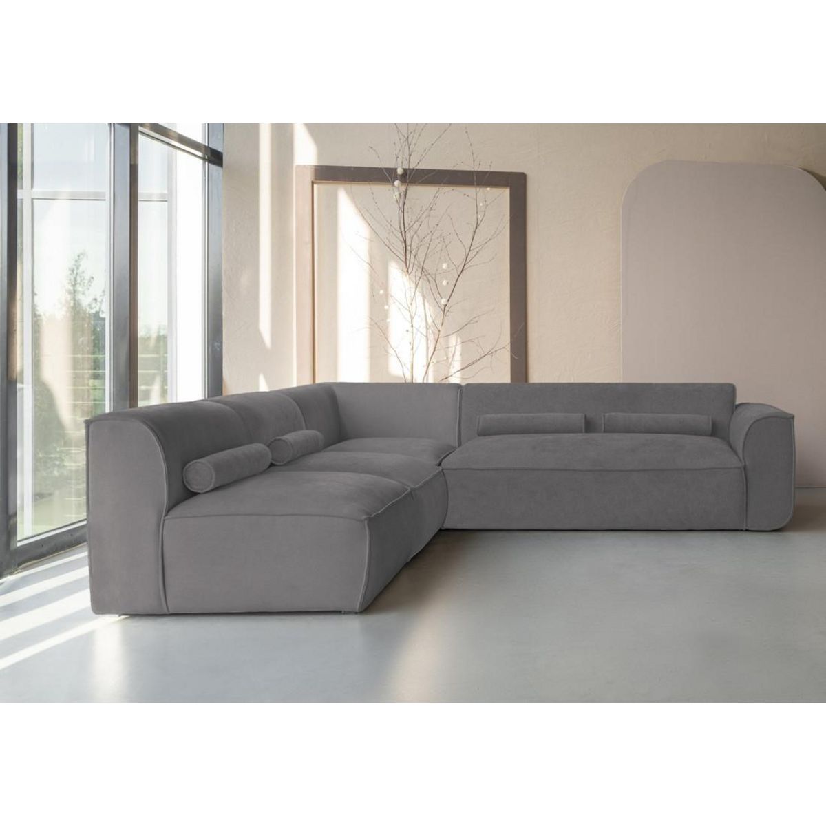 BEST MOBILIER Felix - canapé modulable d'angle gauche 5 places en tissu texturé