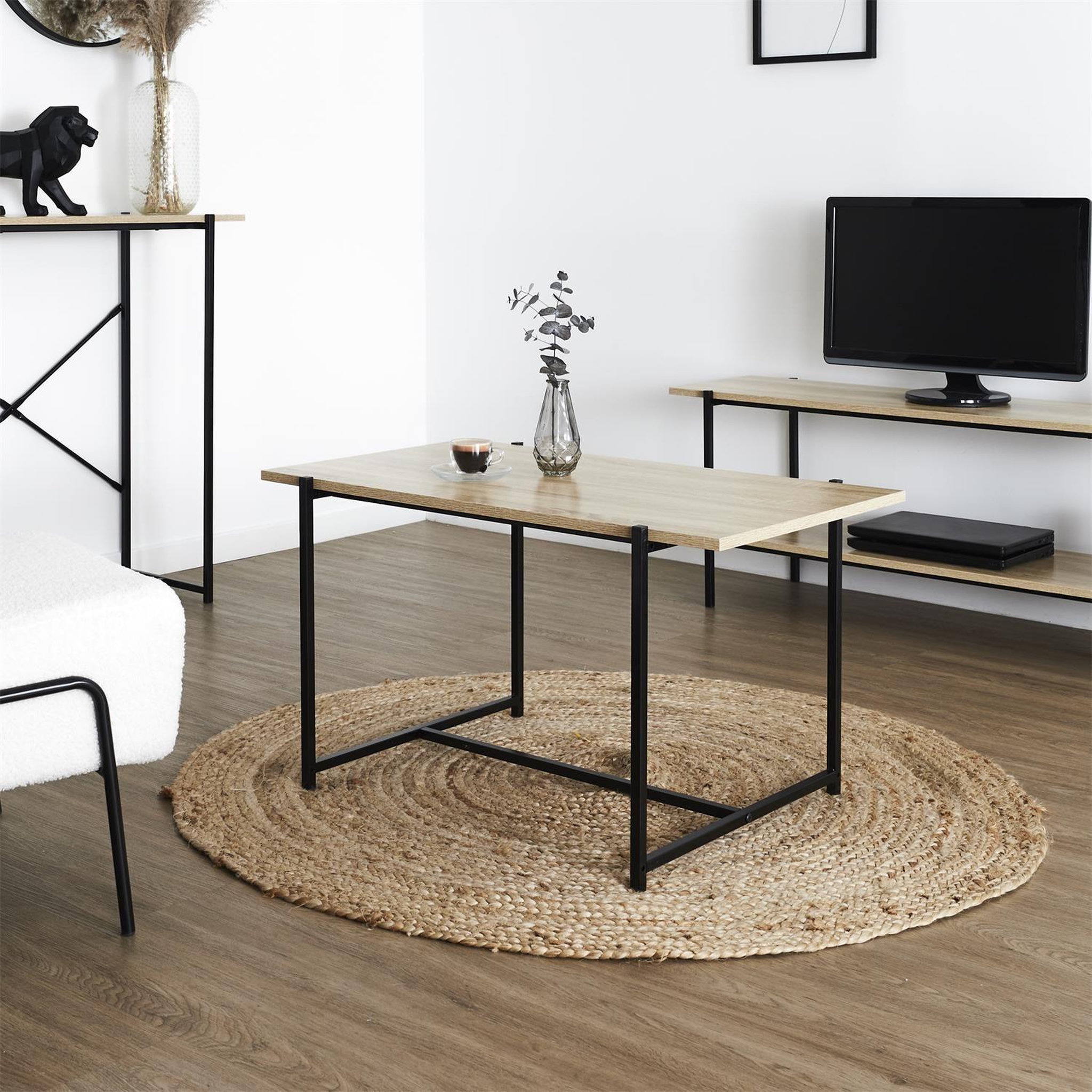 Voir la diapositive 6 : The Home Deco Factory Table basse en bois et métal kalo - marron et noir