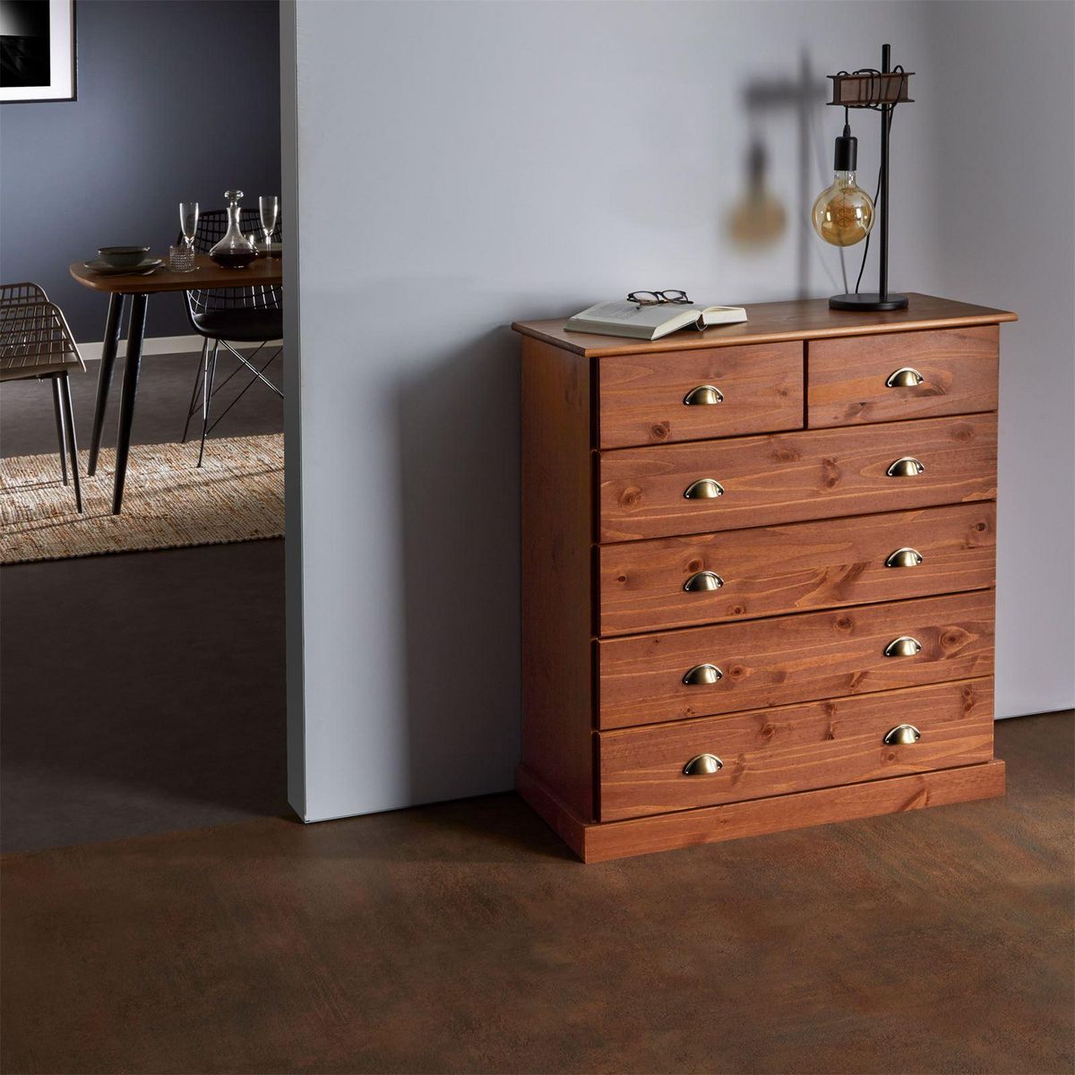 IDIMEX Commode PARIS en pin massif, 6 tiroirs