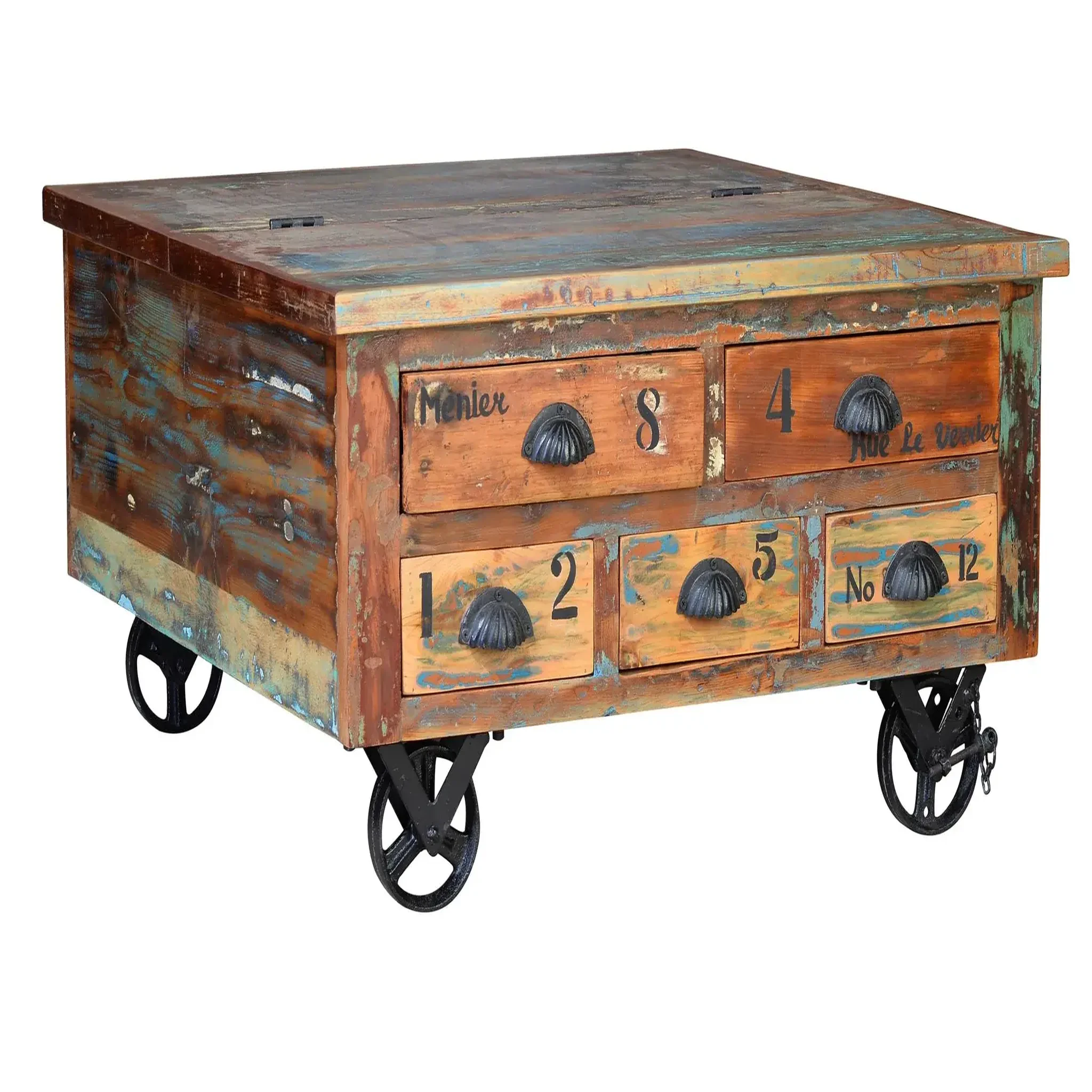 Voir la diapositive 3 : GINER Y COLOMER SL Table basse en bois recyclé 90 cm style vintage moderne