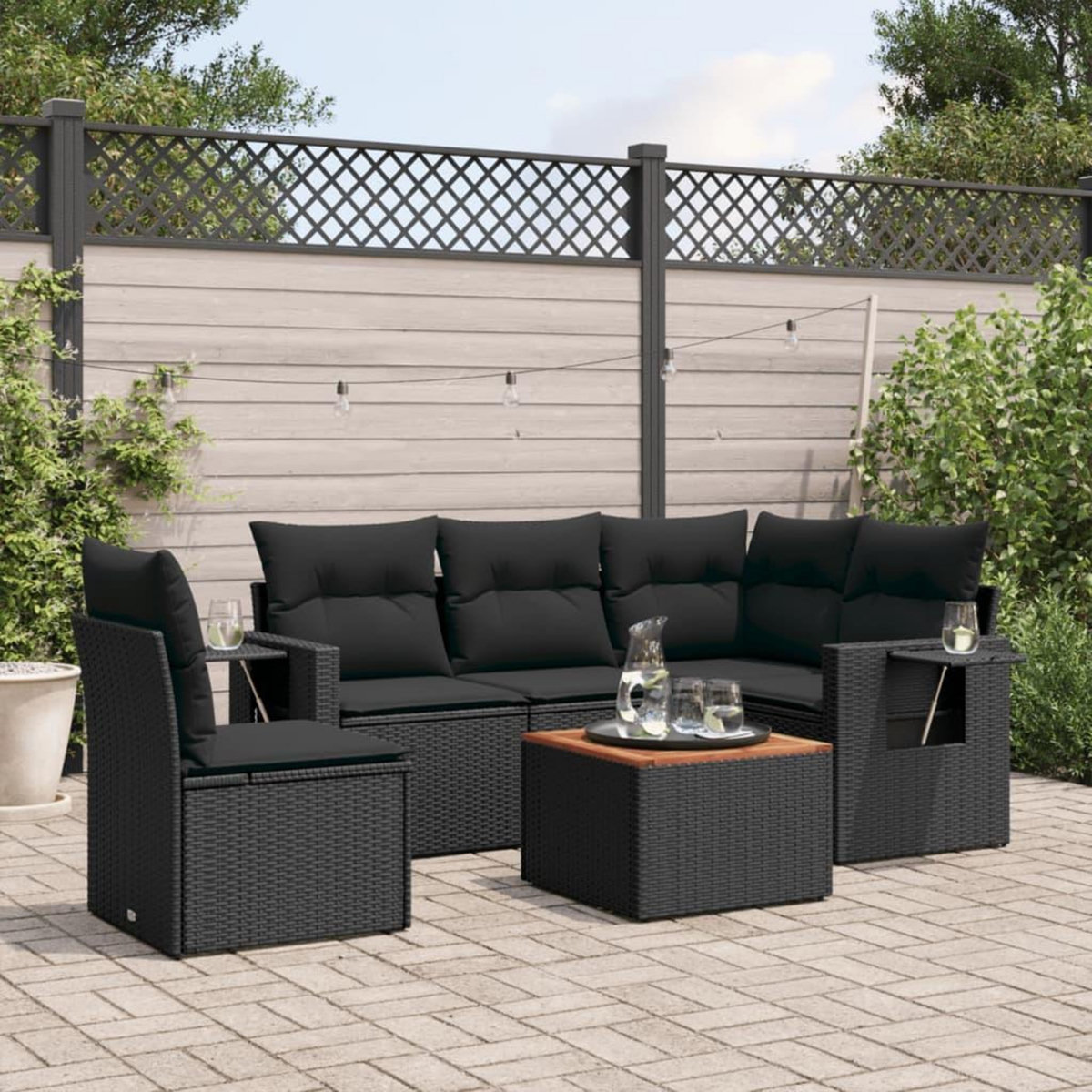VIDAXL Salon de jardin 6 pcs avec coussins noir resine tressee